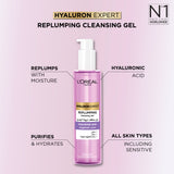 Hyaluron Expert Replumping Cleansing Gel, with Hyaluronic Acid, to Replump, Purify and Hydrate, for All Skin Types Including Sensitive, 150ml