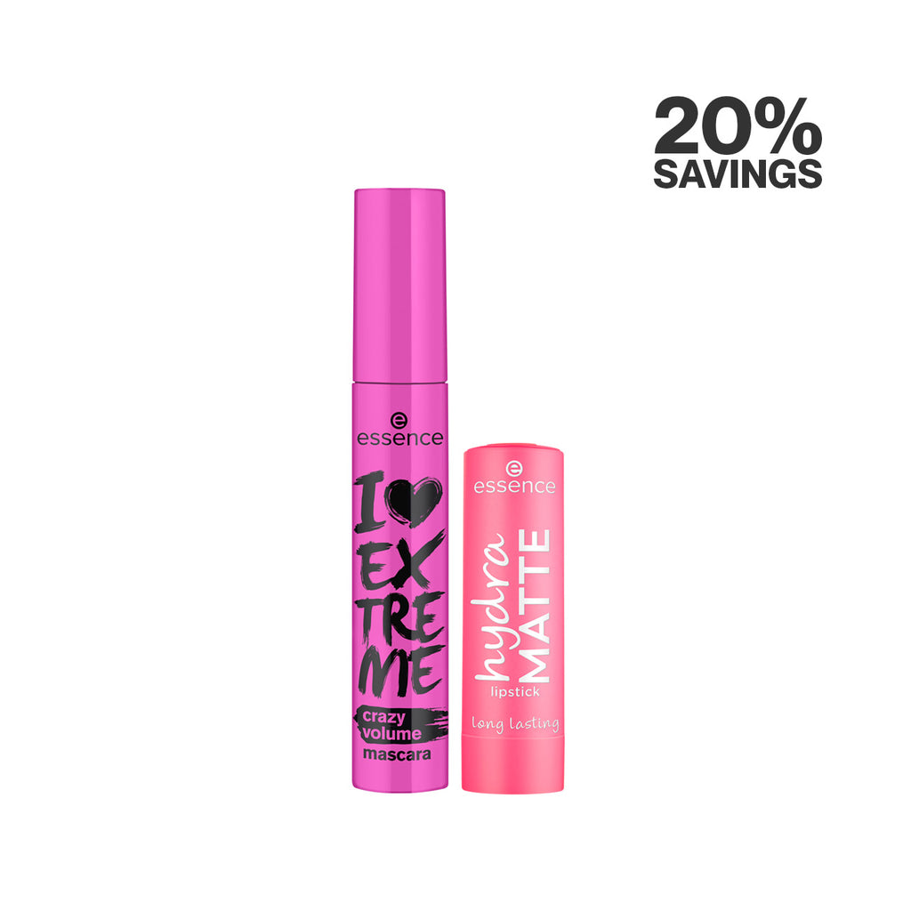 Essence Hydra Matte Lipstick & I Love Extreme Crazy Volume Mascara Duo