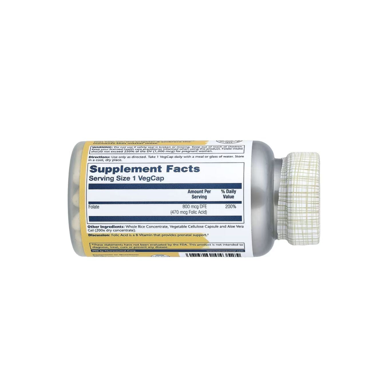 Folic Acid 800mcg in a Whole Rice Food Base with Aloe Vera