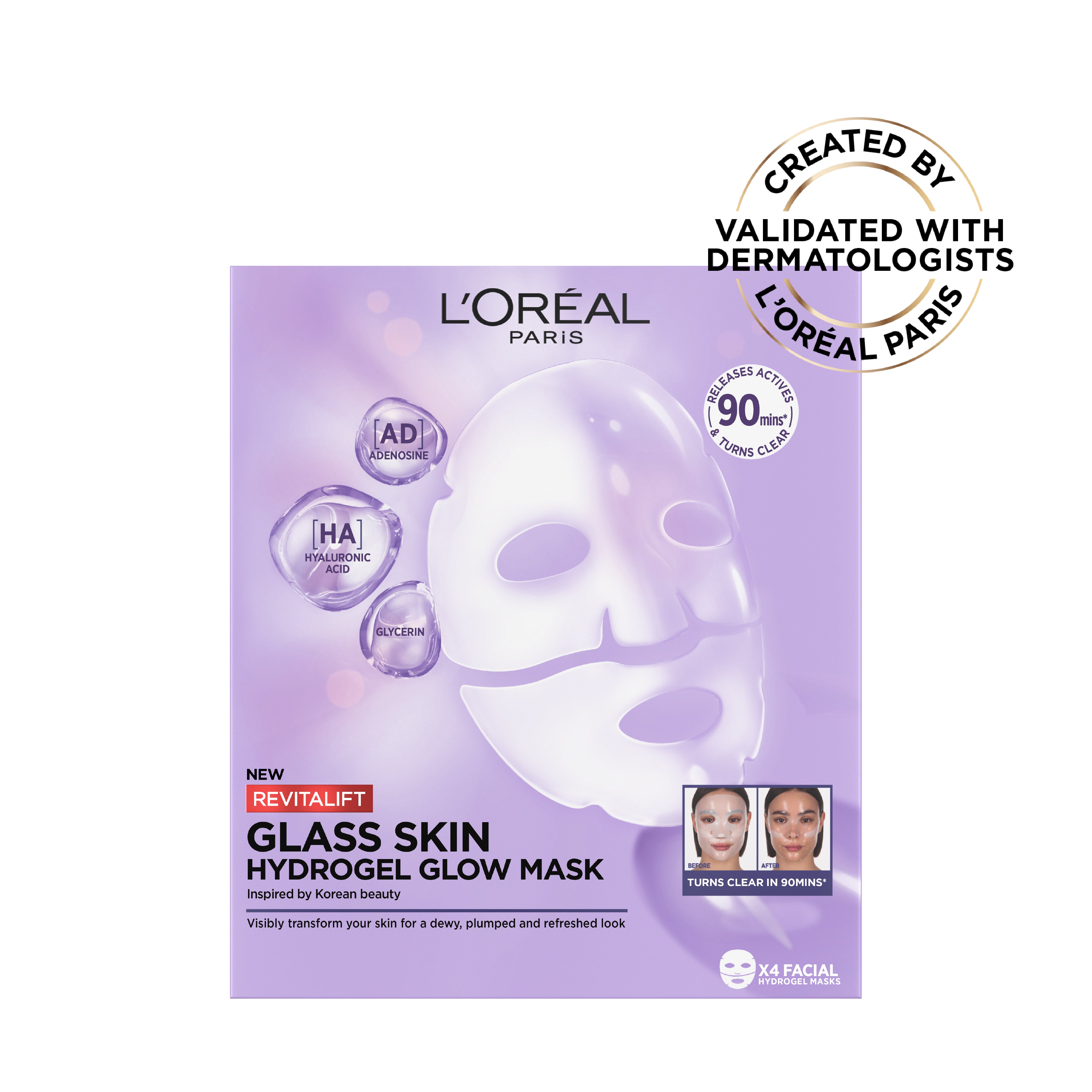 Revitalift Glass Skin Hydrogel Glow Mask, Transform Your Skin For A Dewy, Plumped, Glass Skin In Only 90 Minutes, 1pc.