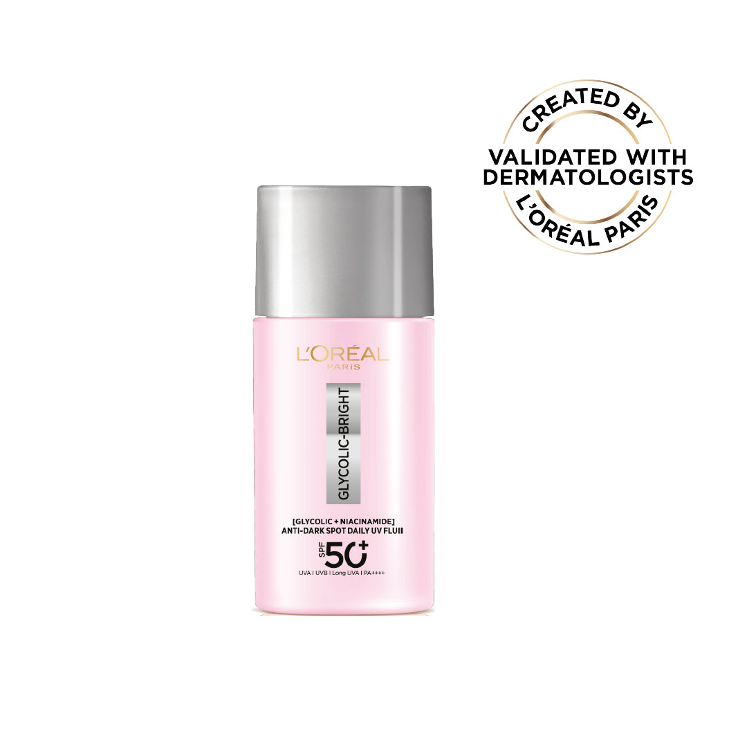 L’Oréal Paris, Glycolic Bright Anti-Dark Spot Daily UV Fluid, SPF 50+ with [Glycolic Acid + Niacinamide], 50ml
