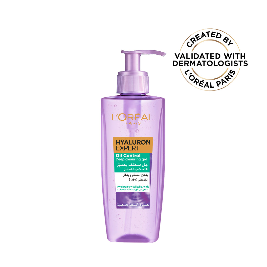 Hyaluron Expert Oil Control Deep Cleansing and Hydrating Gel, With Hyaluronic Acid and Salicylic Acid, for Combination to Oily Skin - 200ml