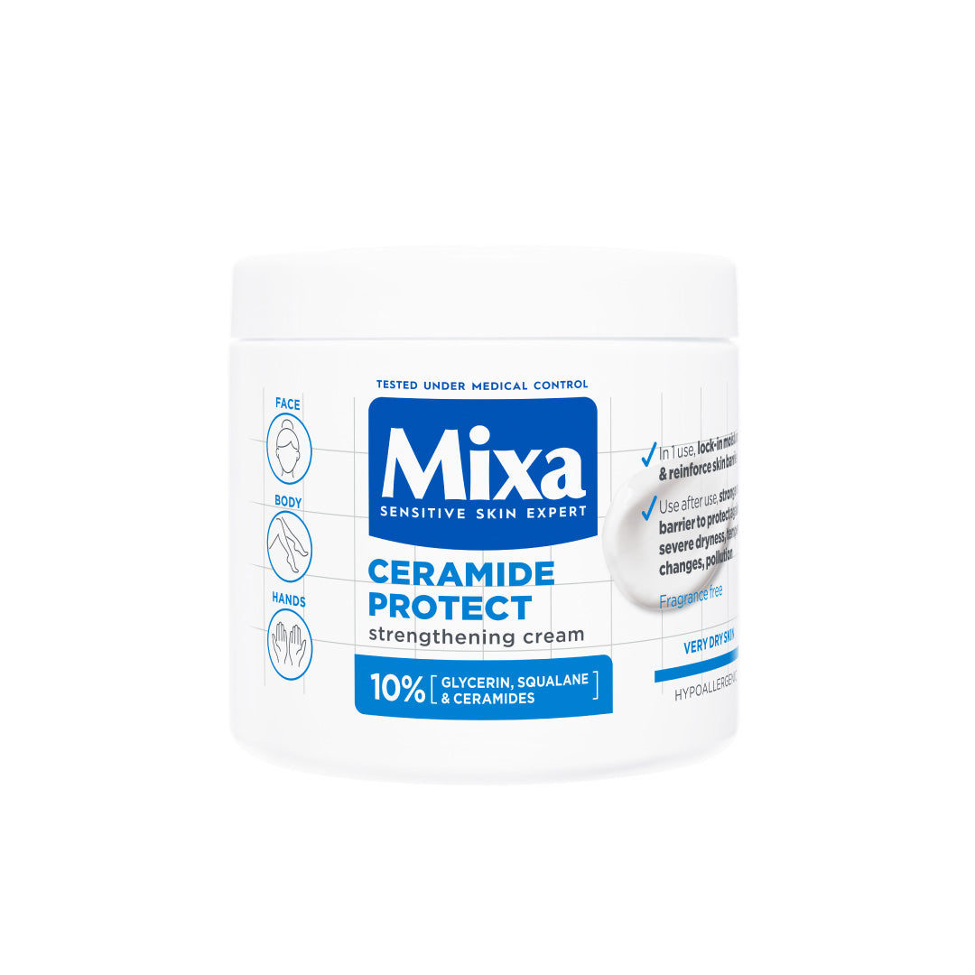Mixa Ceramide Protect Cream Jar - For Dry, Very Dry and Sensitive Skin - For Face, Hands & Body