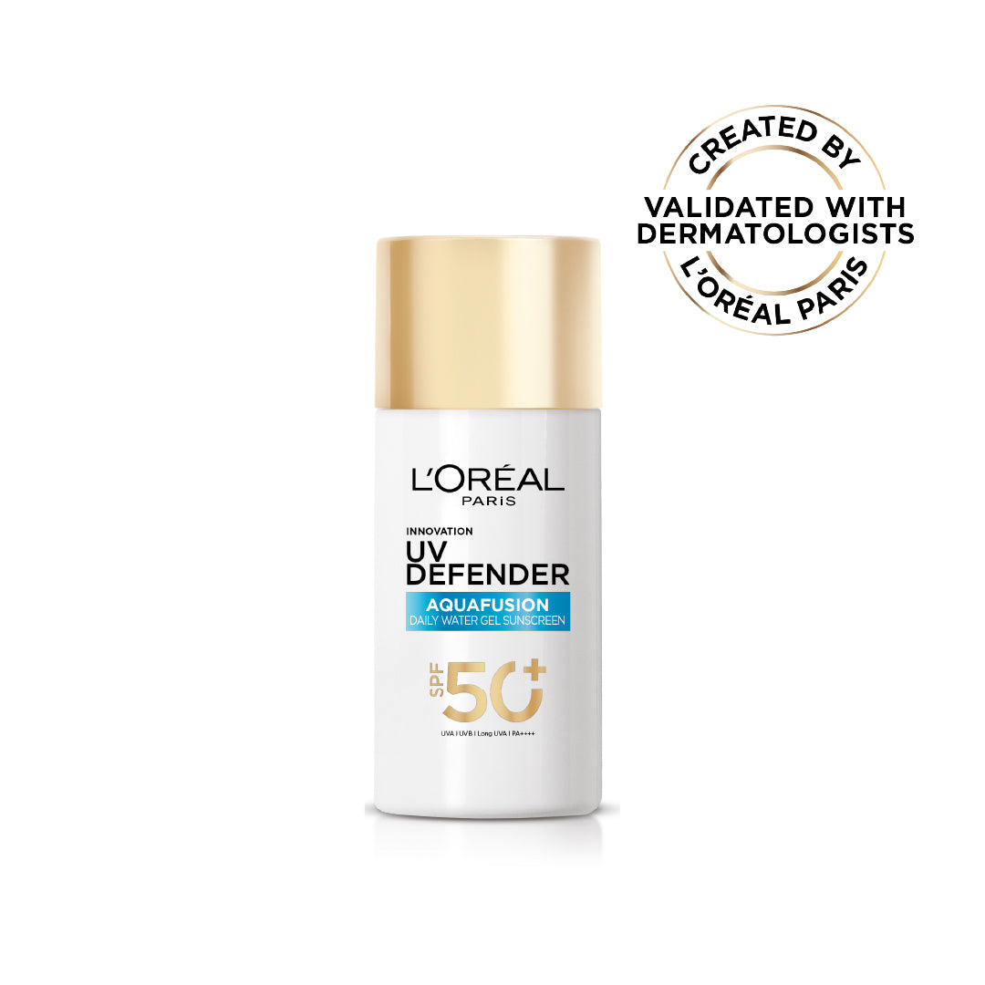 L’Oréal Paris, UV Defender, Aquafusion Daily Water Gel Sunscreen, SPF50+ PA++++, Defends from all UV aging signs, Absorbs in 3 Seconds, 50ml