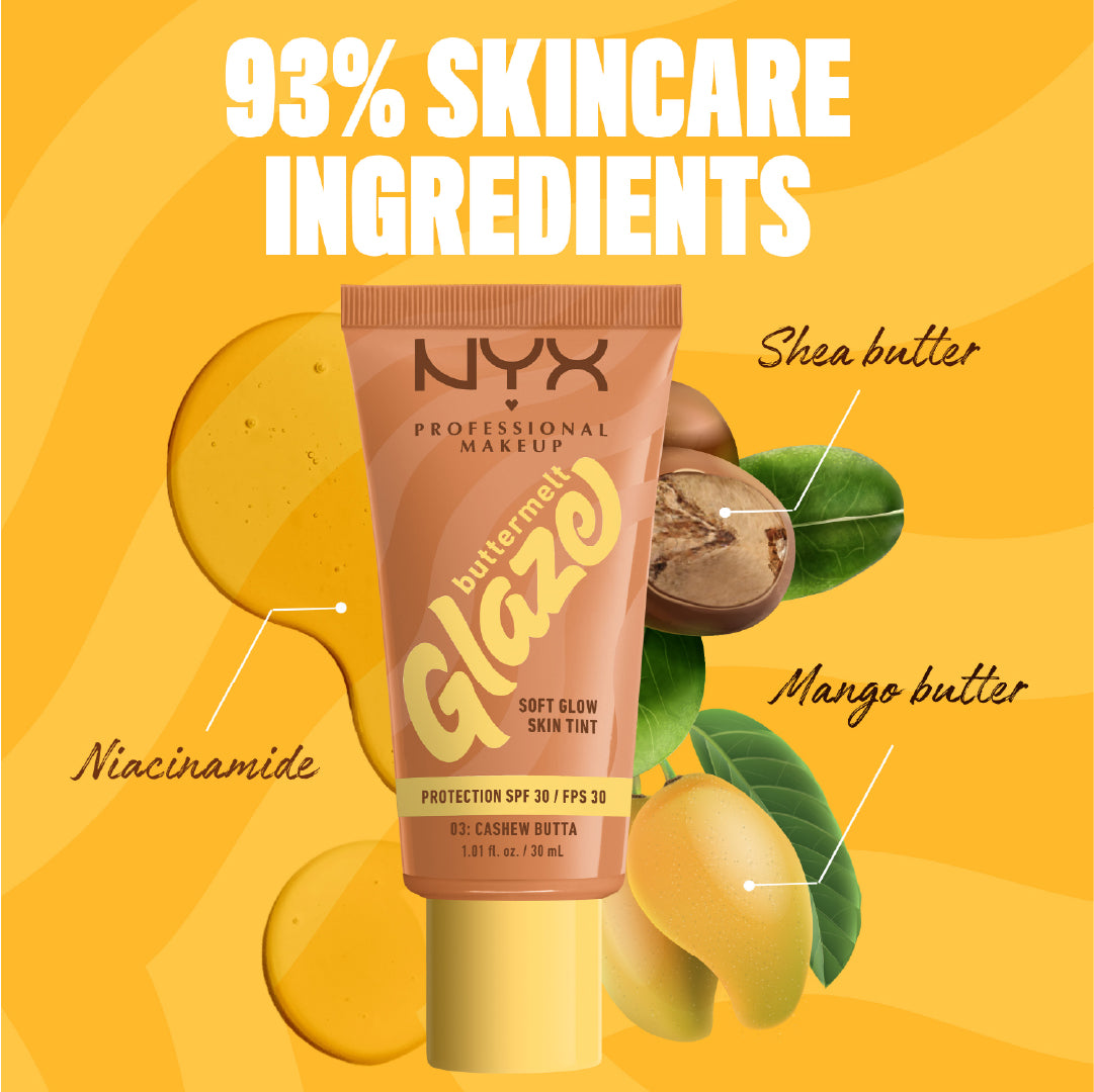 Buttermelt Glaze Soft Glow Skin Tint + SPF/FPS 30, Foundation, 12h Wear