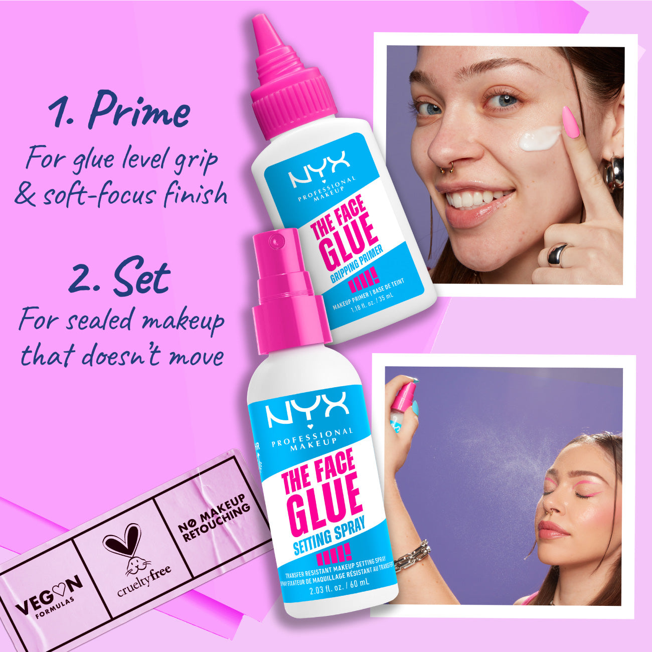 The Face Glue Setting Spray, Transfer-Resistant Waterproof Setting Spray, Up to 24HR Make Up Wear