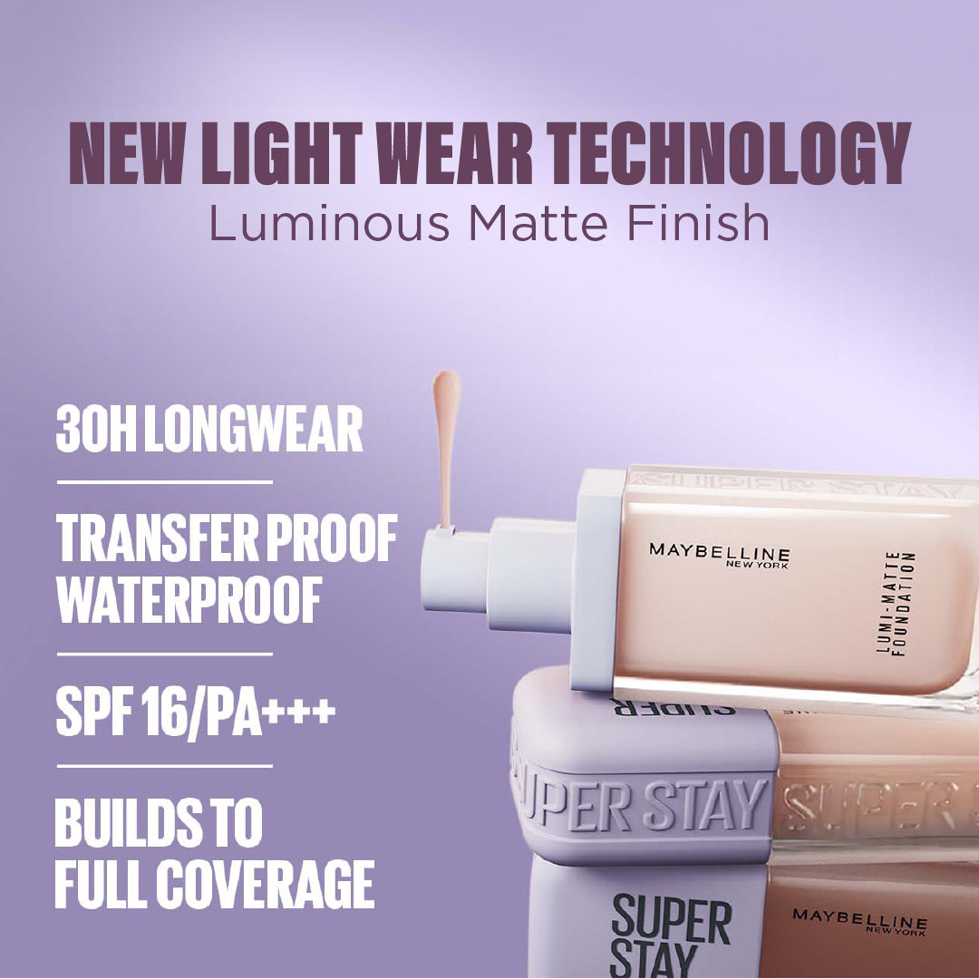Maybelline New York Super Stay Lumi-Matte, Light As Air Foundation - 30H Longwear