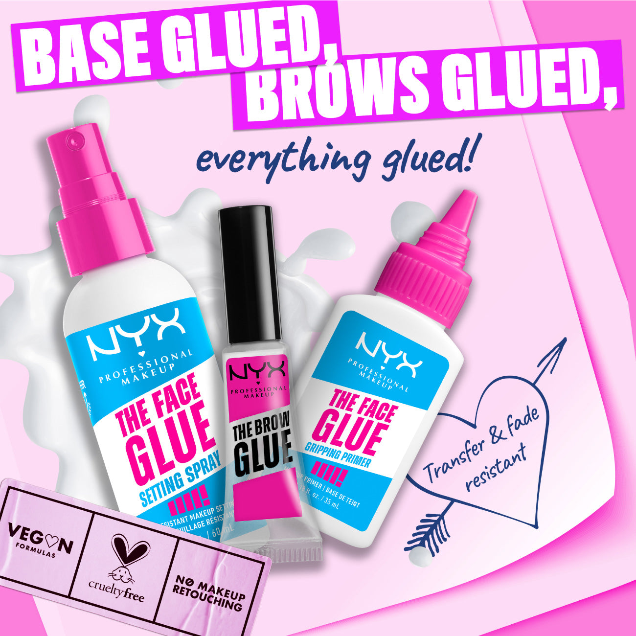The Face Glue Setting Spray, Transfer-Resistant Waterproof Setting Spray, Up to 24HR Make Up Wear