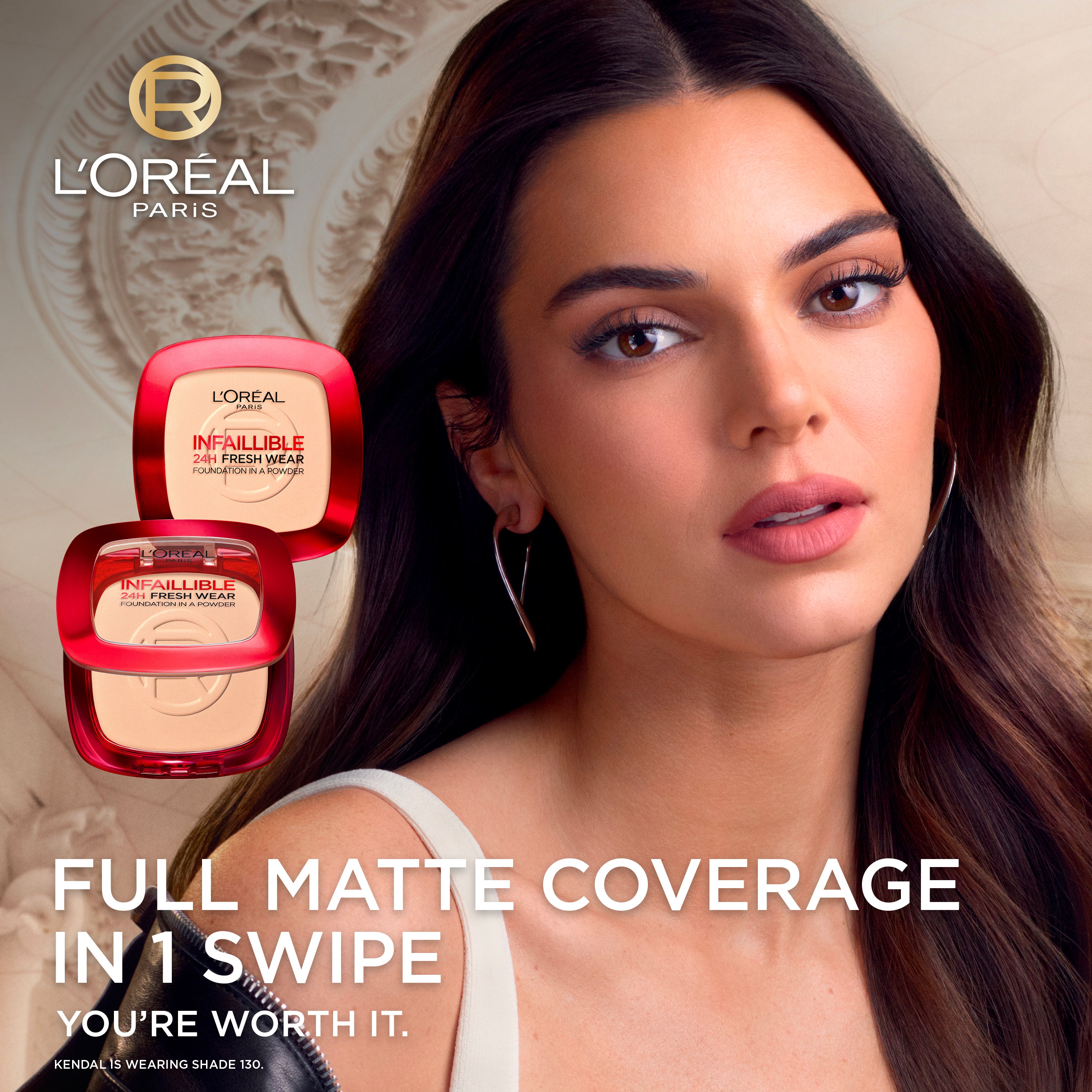 L’Oréal Paris Infallible Up to 24H Fresh Wear Foundation in a Powder- Waterproof, Heatproof, Sweatproof.
