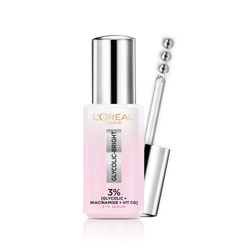 L'Oréal Paris Glycolic [3% Glycolic Acid  + Vitamin CG + Niacinamide] Eye Serum For Dark circles, Brighten Eyes