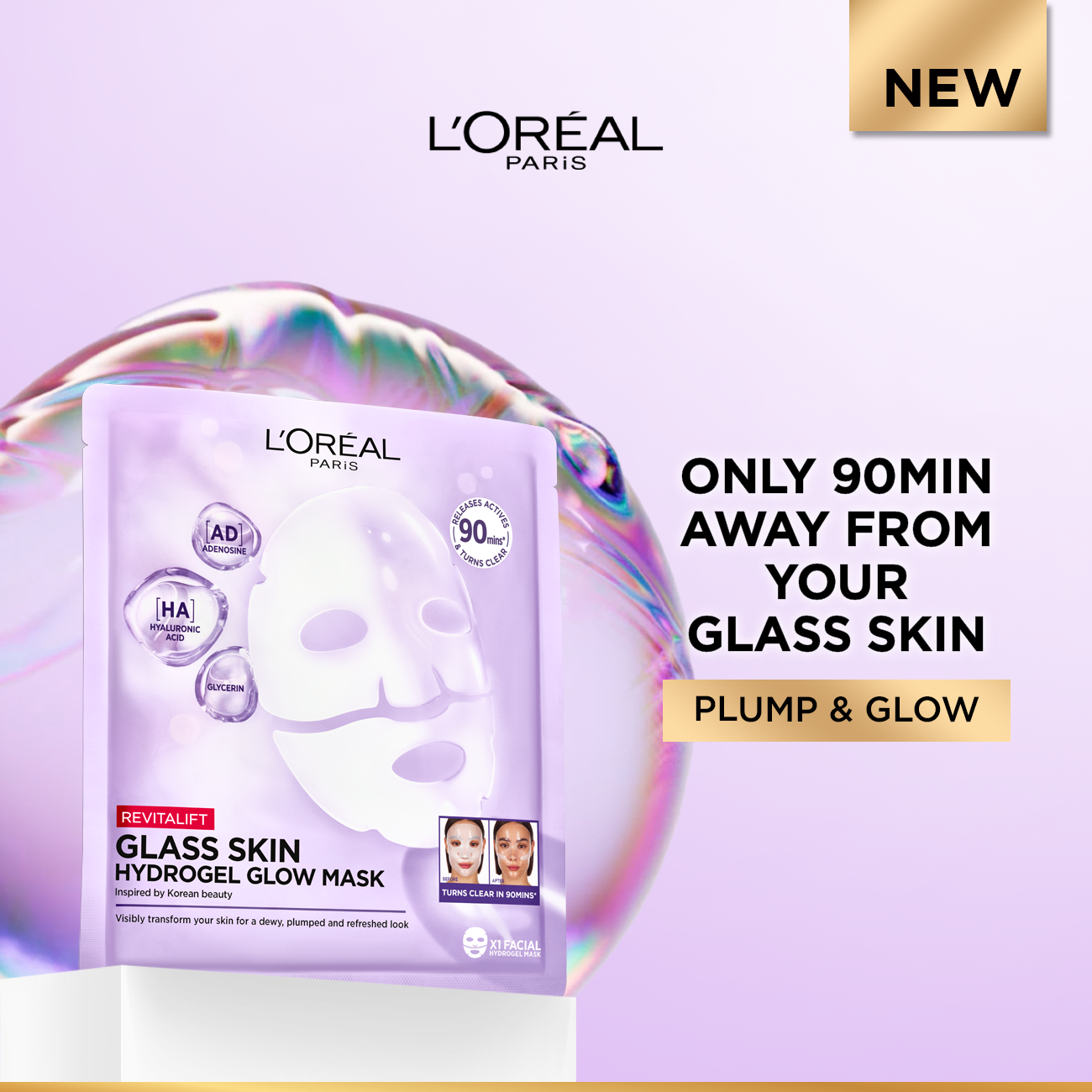 Revitalift Glass Skin Hydrogel Glow Mask, Transform Your Skin For A Dewy, Plumped, Glass Skin In Only 90 Minutes, 1pc.