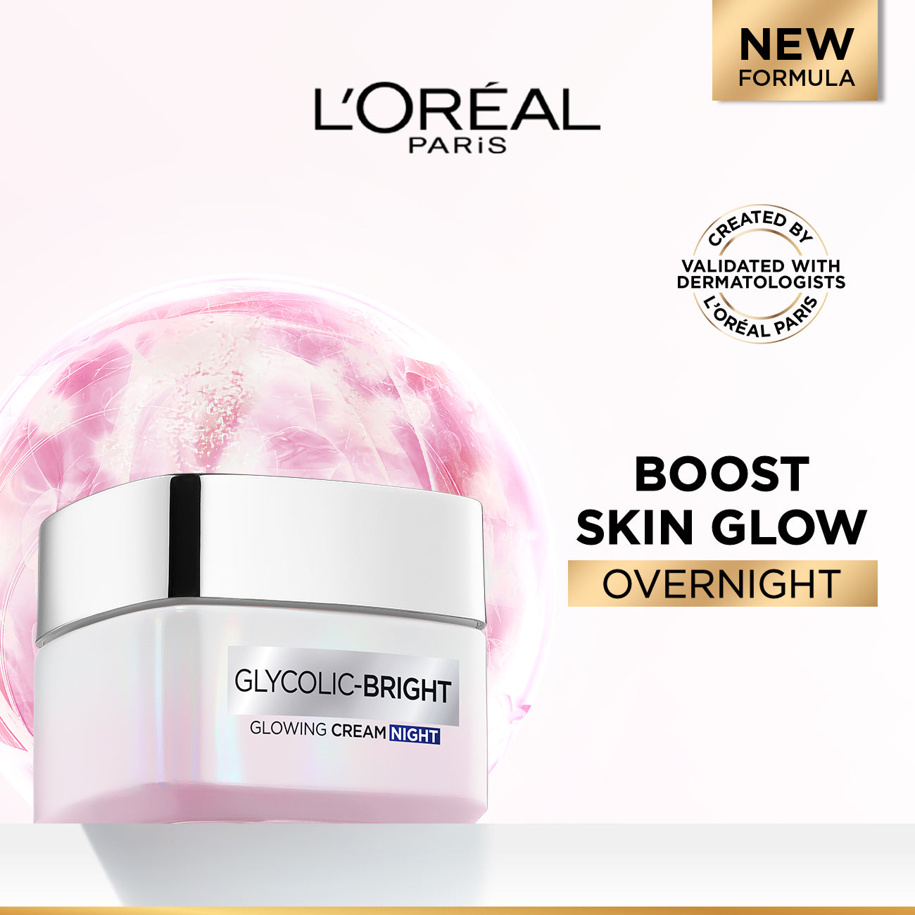 L’Oréal Paris, Glycolic-Bright Glowing Night Cream, for Dark Spots Reduction, Glow Boosting, and Skin Tone Evenness, 50ml