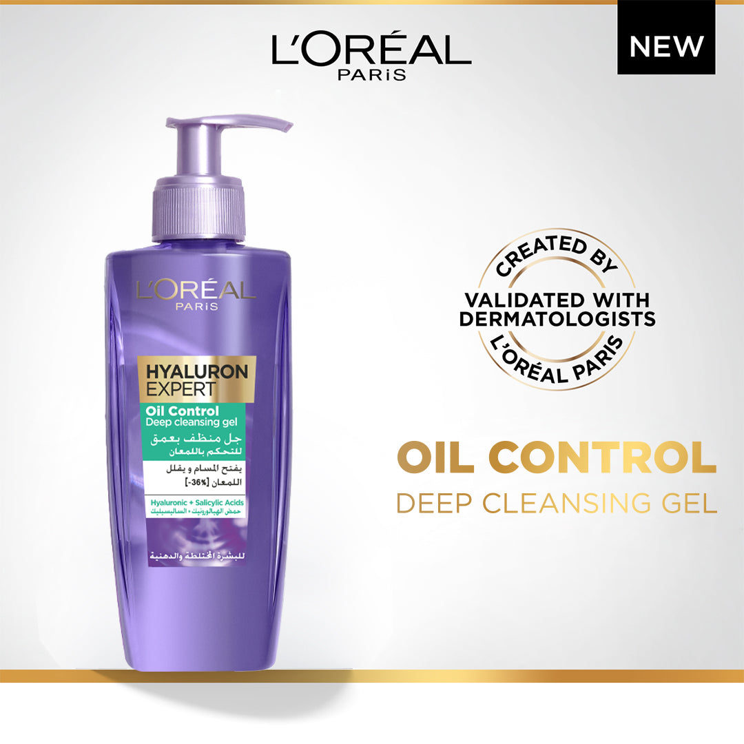 Hyaluron Expert Oil Control Deep Cleansing and Hydrating Gel, With Hyaluronic Acid and Salicylic Acid, for Combination to Oily Skin - 200ml