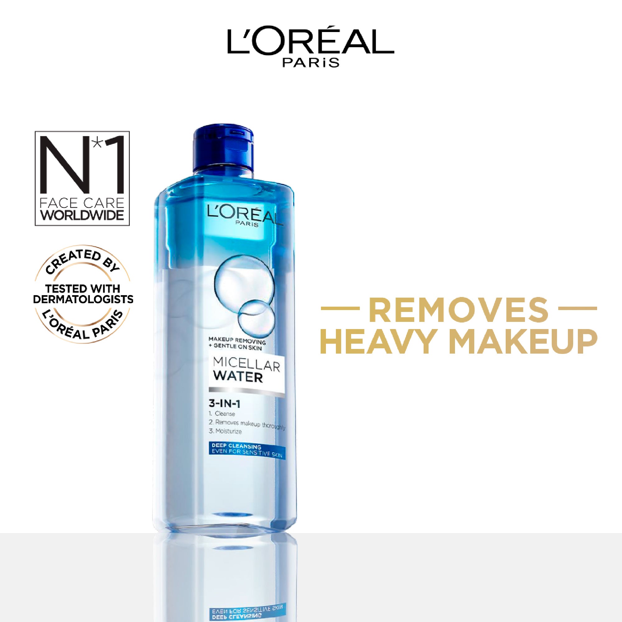 3-in-1 Bi-Phase Micellar Water, Deeply Cleanse, Remove Water Proof Makeup and Soothe, for All Skin Types and Sensitive Skin, 400ml