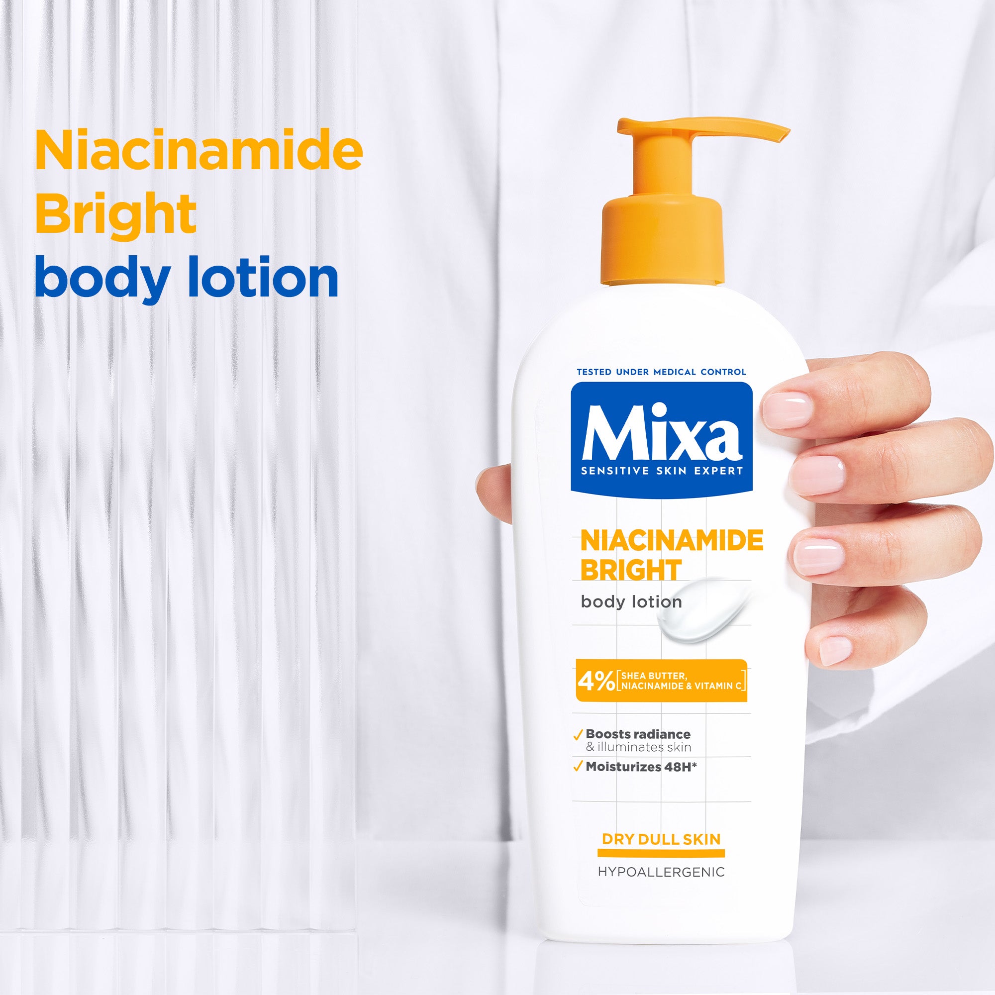 Mixa Niacinamide Bright Body Lotion - For Dry & Dull Skin in Need of Unifying - With Shea Butter, Niacinamide & Vitamin C