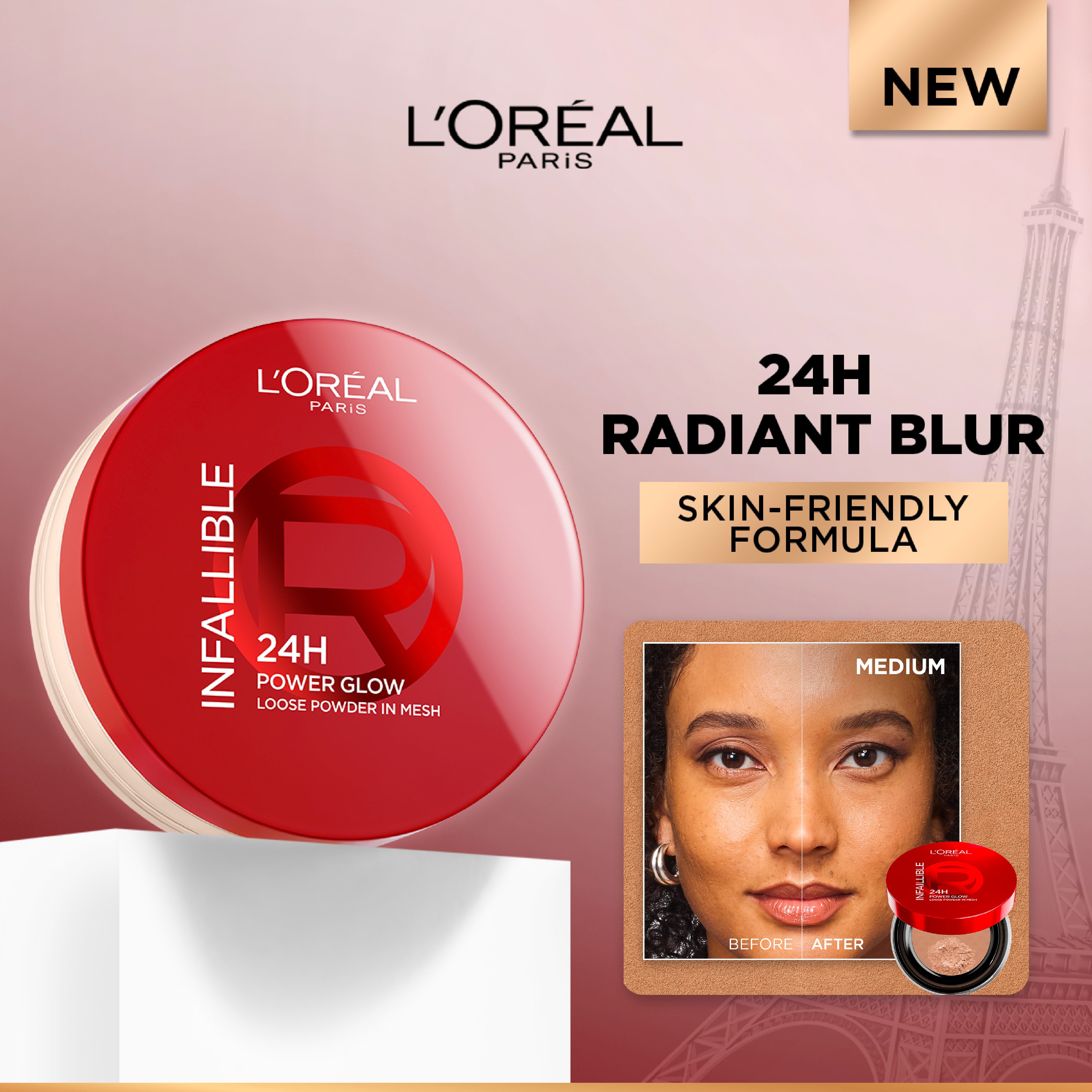 L’Oréal Paris Infaillible 24H Power Glow Loose Powder in Mesh, Pore Blurring, Radiant Glow, and Hydrating Formula