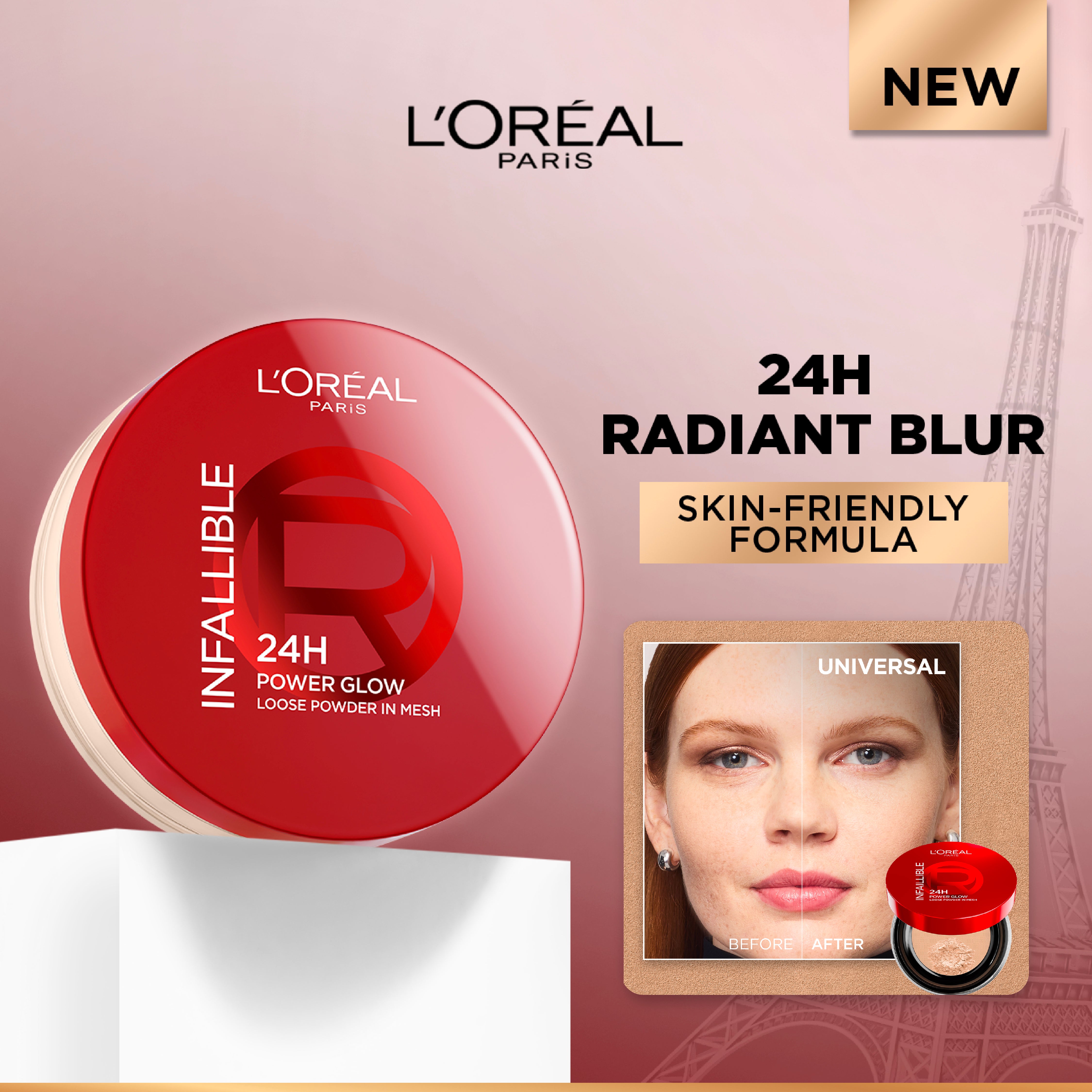 L’Oréal Paris Infaillible 24H Power Glow Loose Powder in Mesh, Pore Blurring, Radiant Glow, and Hydrating Formula