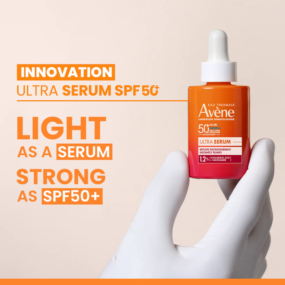 Avène Ultra Plumping Serum SPF 50+ Sunscreen 30ML | Ultra Light Hydrating Hyaluronic Acid Serum