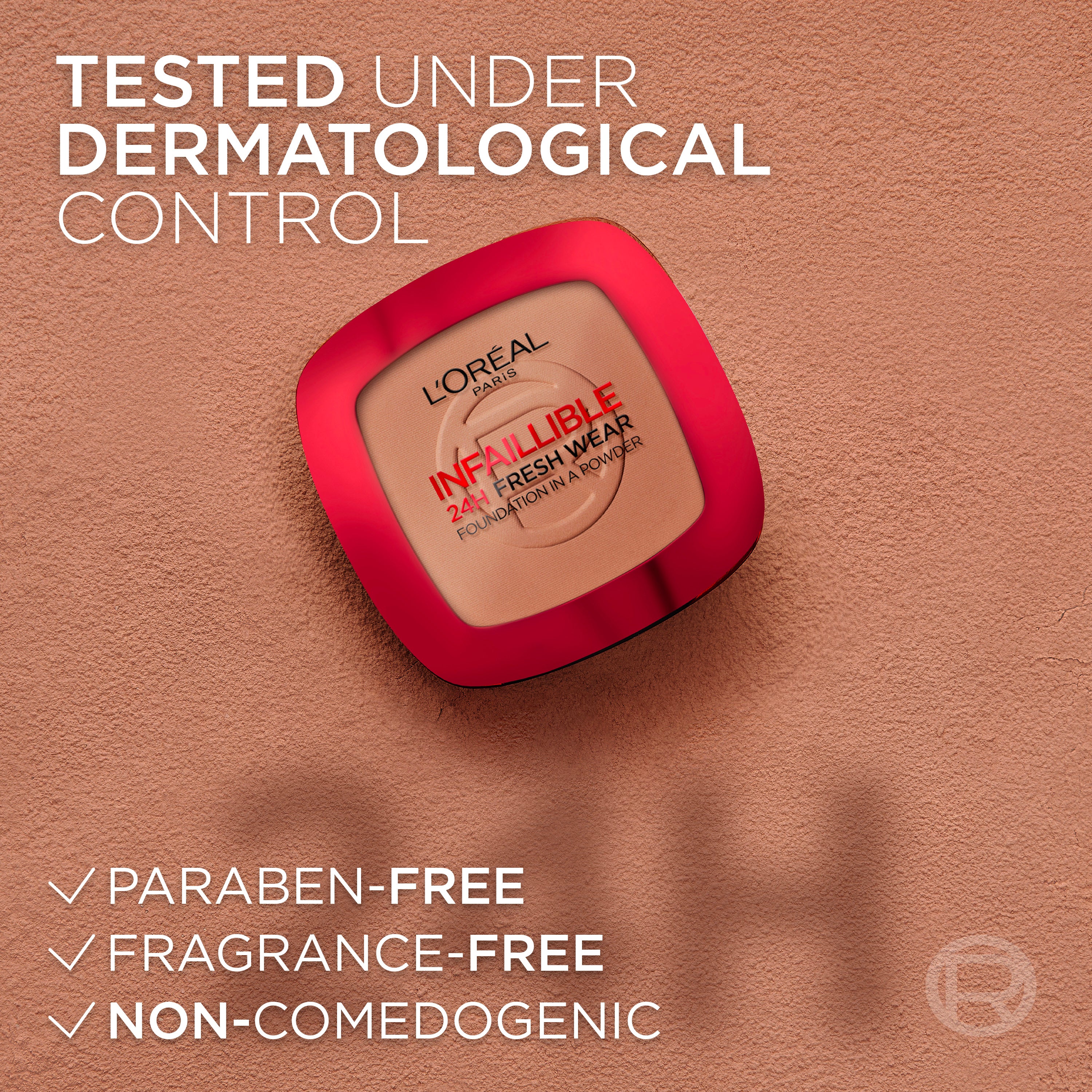 L’Oréal Paris Infallible Up to 24H Fresh Wear Foundation in a Powder- Waterproof, Heatproof, Sweatproof.