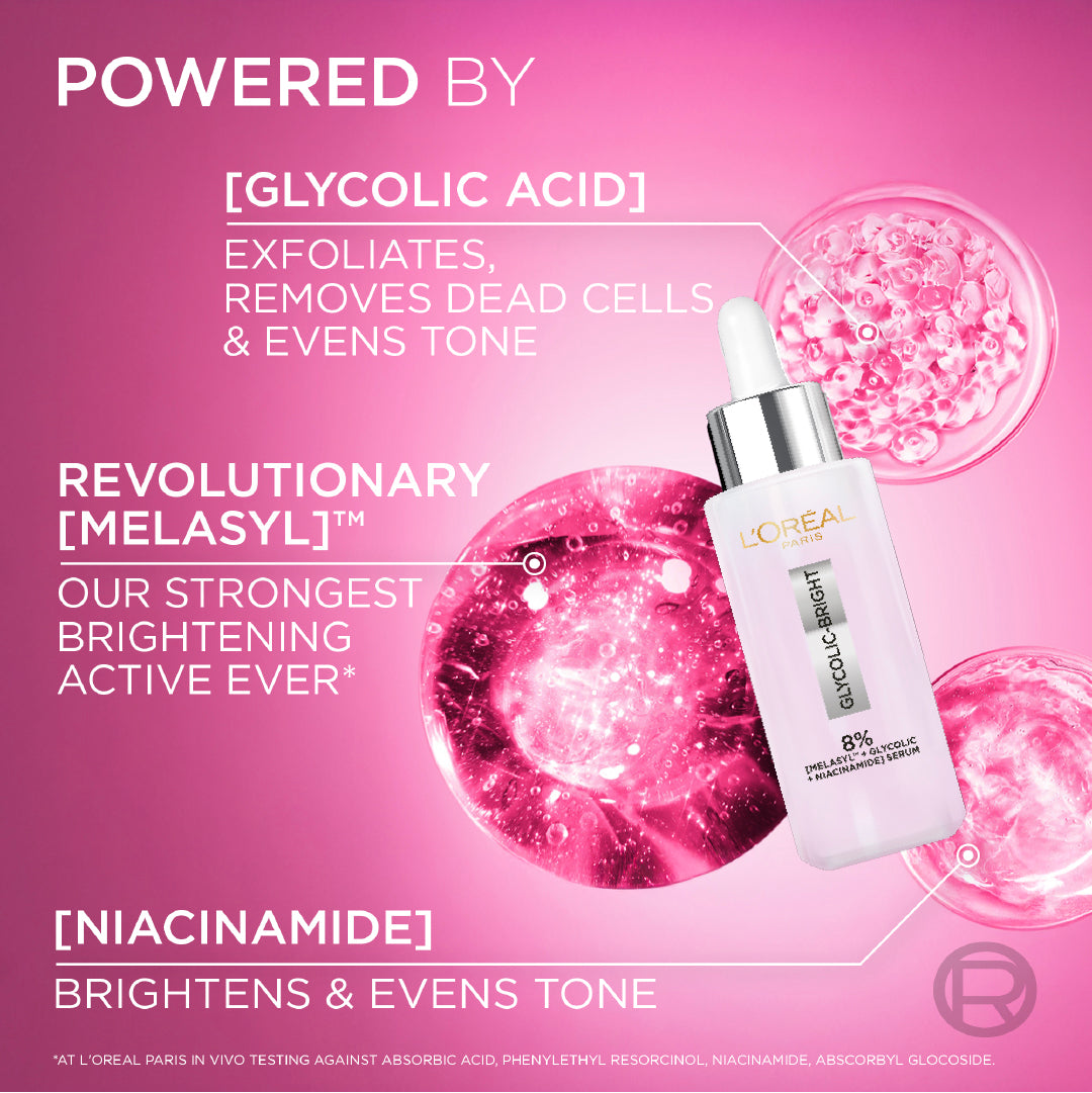 Glycolic Bright Face Serum, With 8% [Melasyl ™ + Glycolic Acid + Niacinamide], for Dark Spots and Brightening 30ml