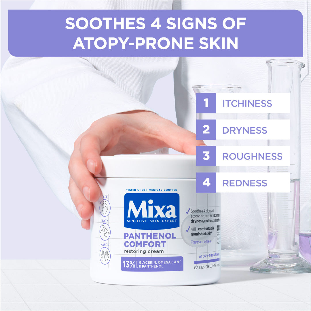 Mixa Panthenol Comfort Cream Jar - Anti-Scratching Cream - For Dry Skin, Atopy Prone Skin and Eczema - For Face, Hands & Body