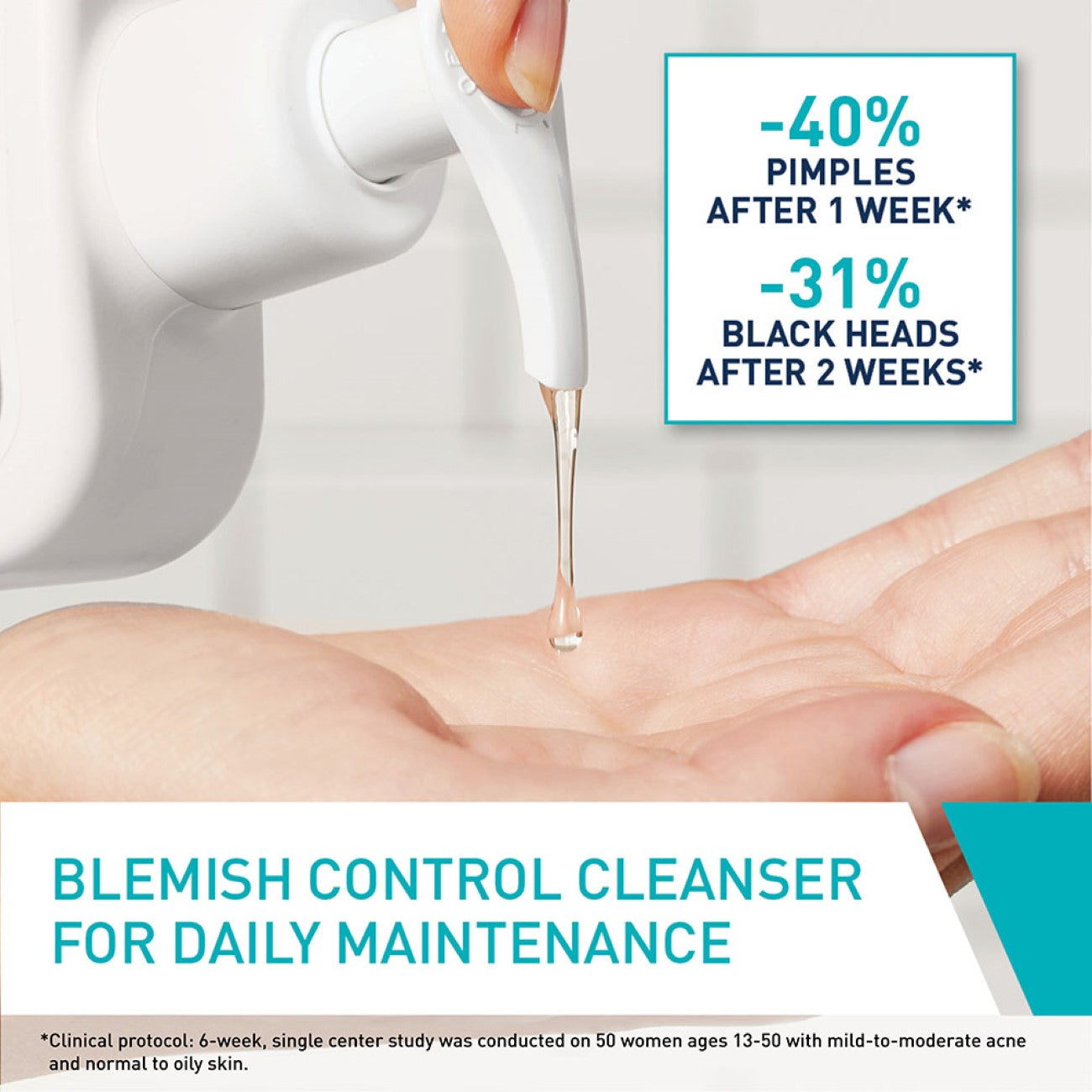 Blemish Control Cleanser Face Wash For Acne & Blemish Prone Skin with 2% Salicylic Acid, Niacinamide and Ceramides