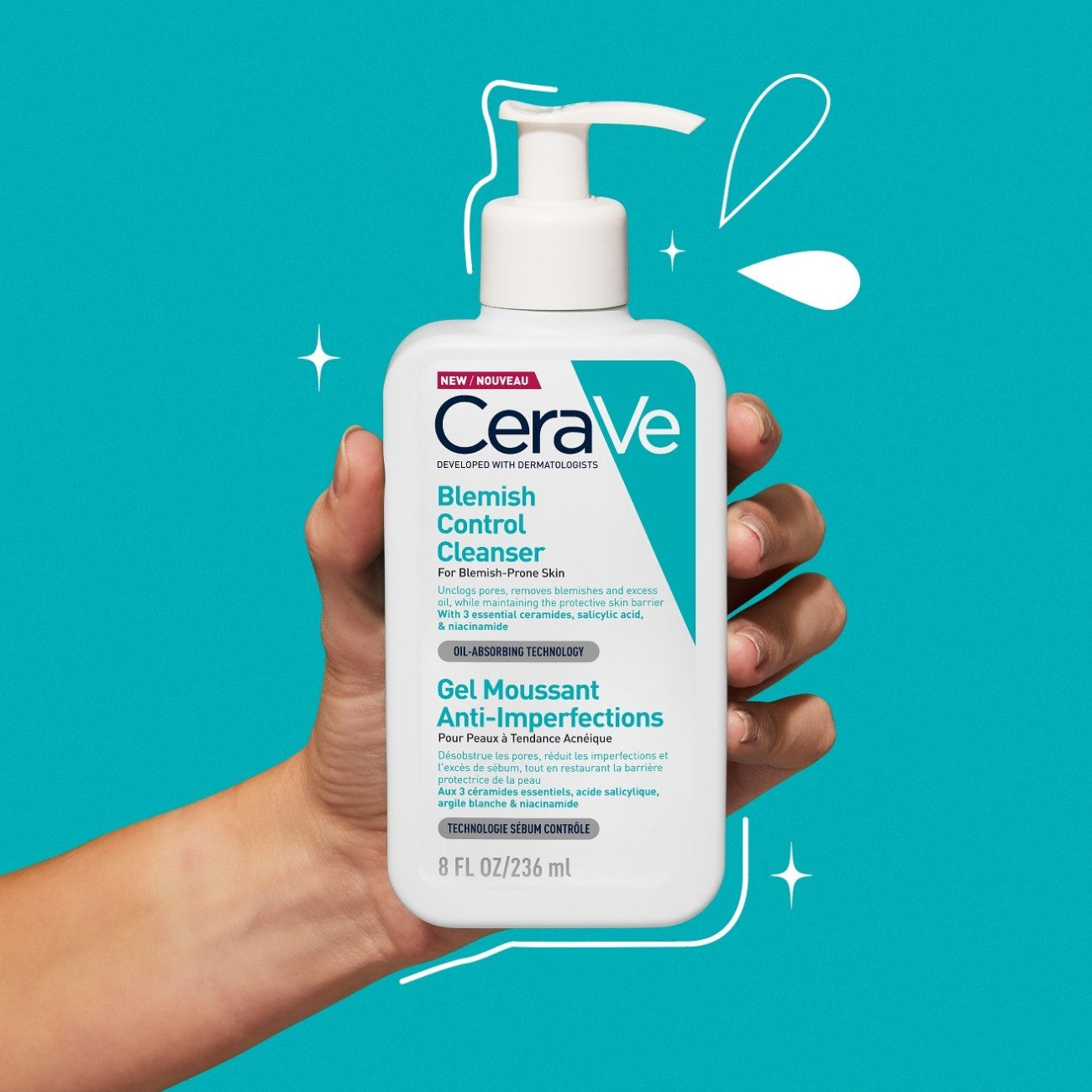 Blemish Control Cleanser Face Wash For Acne & Blemish Prone Skin with 2% Salicylic Acid, Niacinamide and Ceramides