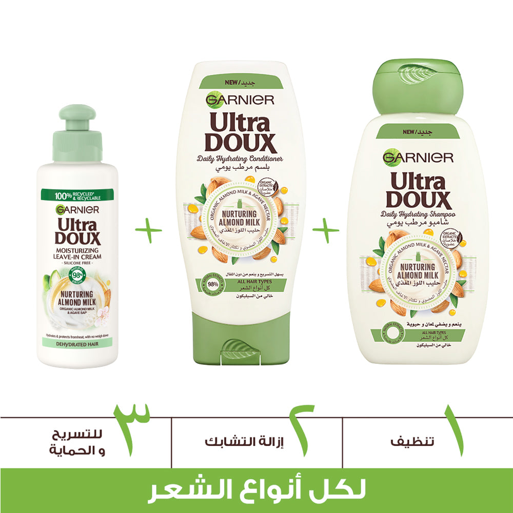 Garnier Ultra Doux Nourishing Almond Milk Leave In Conditioning Cream for Dehydrated Hair