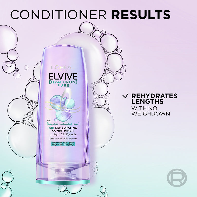 L’Oréal Paris Elvive Hyaluron Pure 72h Rehydrating Conditioner for Oily Scalp & Dehydrated Lengths