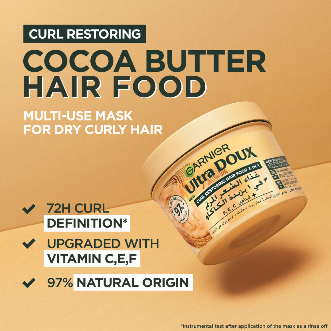 Garnier Ultra Doux Vegan Hair Food Cocoa Butter & Jojoba Oil 3-In-1 Treatment Mask for Curly Hair