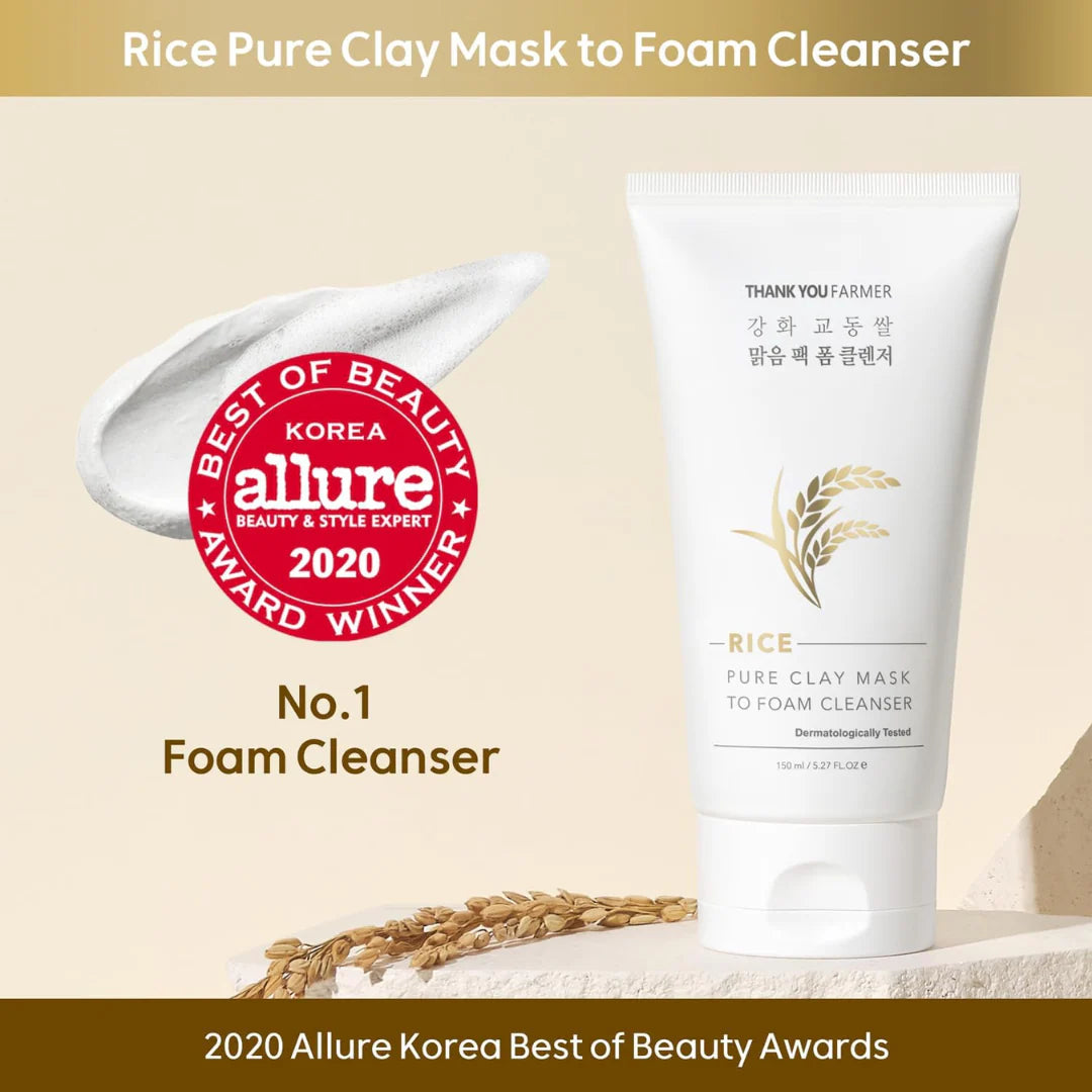 Rice Pure Clay Mask to Foam Cleanser