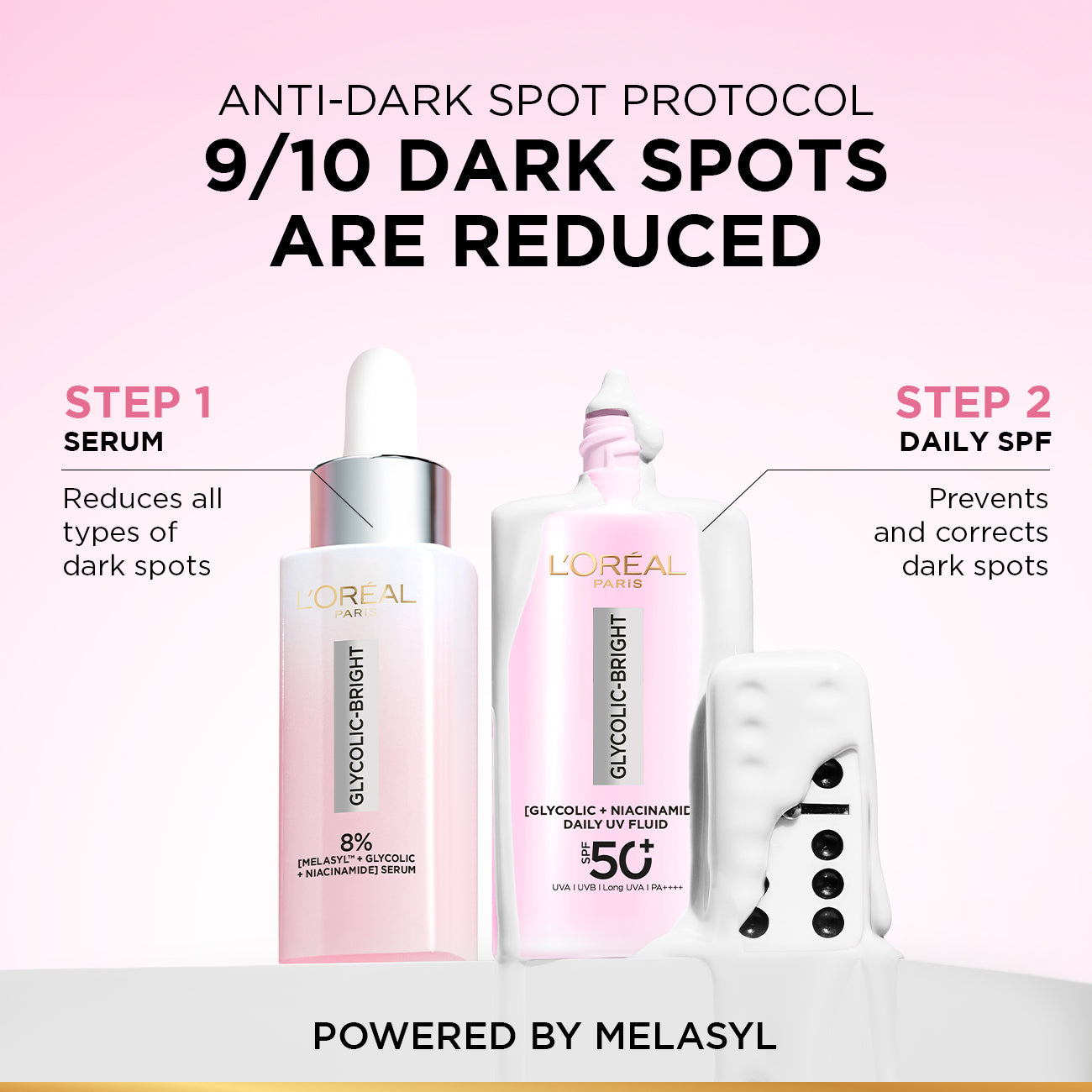 L’Oréal Paris, Glycolic Bright Anti-Dark Spot Daily UV Fluid, SPF 50+ with [Glycolic Acid + Niacinamide], 50ml