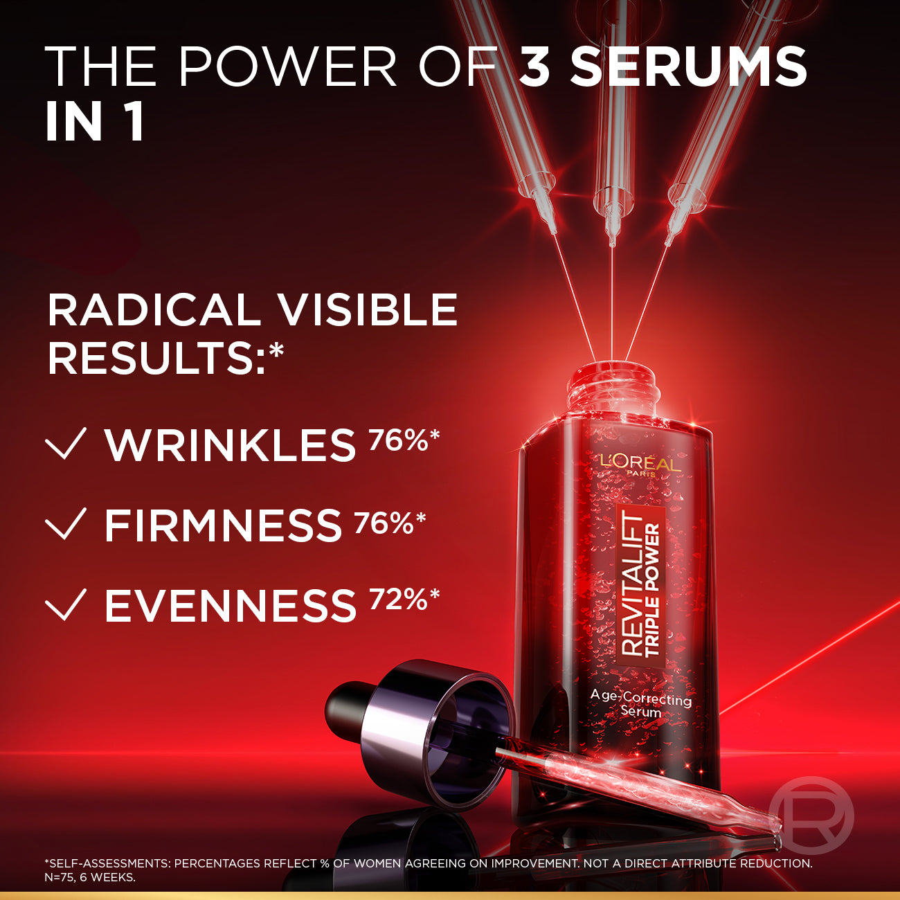 L’Oréal Paris Revitalift Triple Power Age-Correcting™ Serum with Tri-peptides, Hyaluronic Acid, and Vitamin C to Hydrate, Tone, and Firm Skin, 30ml.