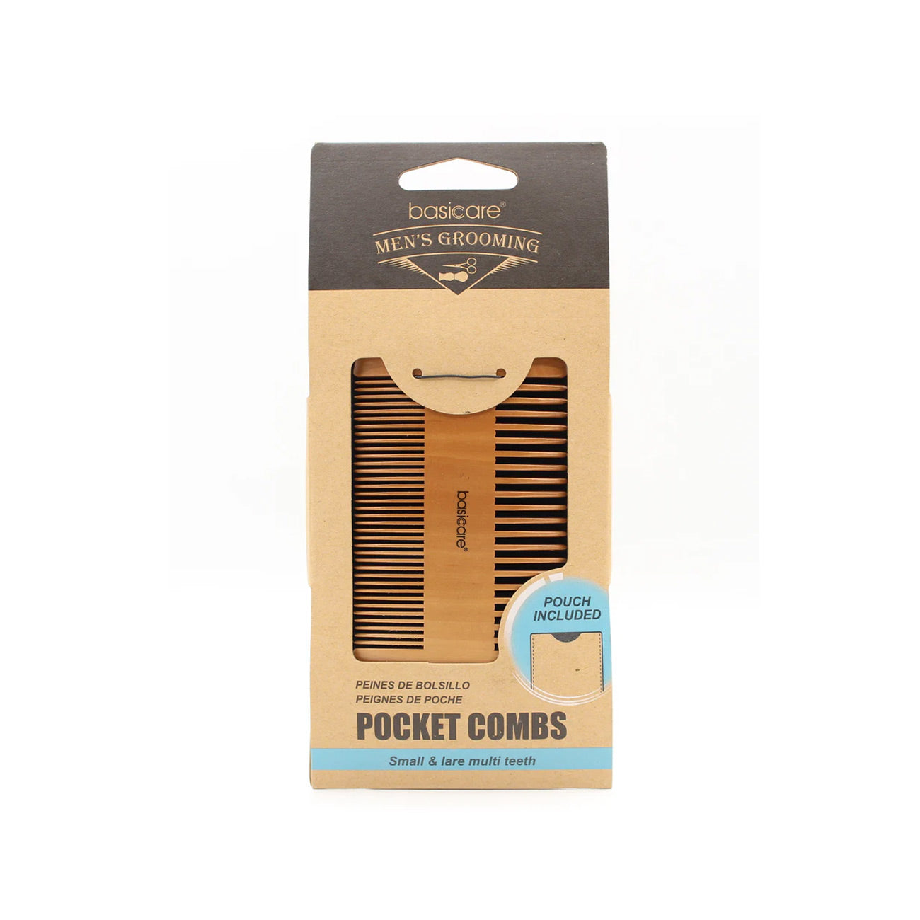Basic Care Men'S Pocket Wooden Comb With Pouch
