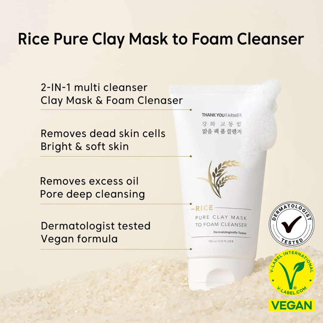 Rice Pure Clay Mask to Foam Cleanser
