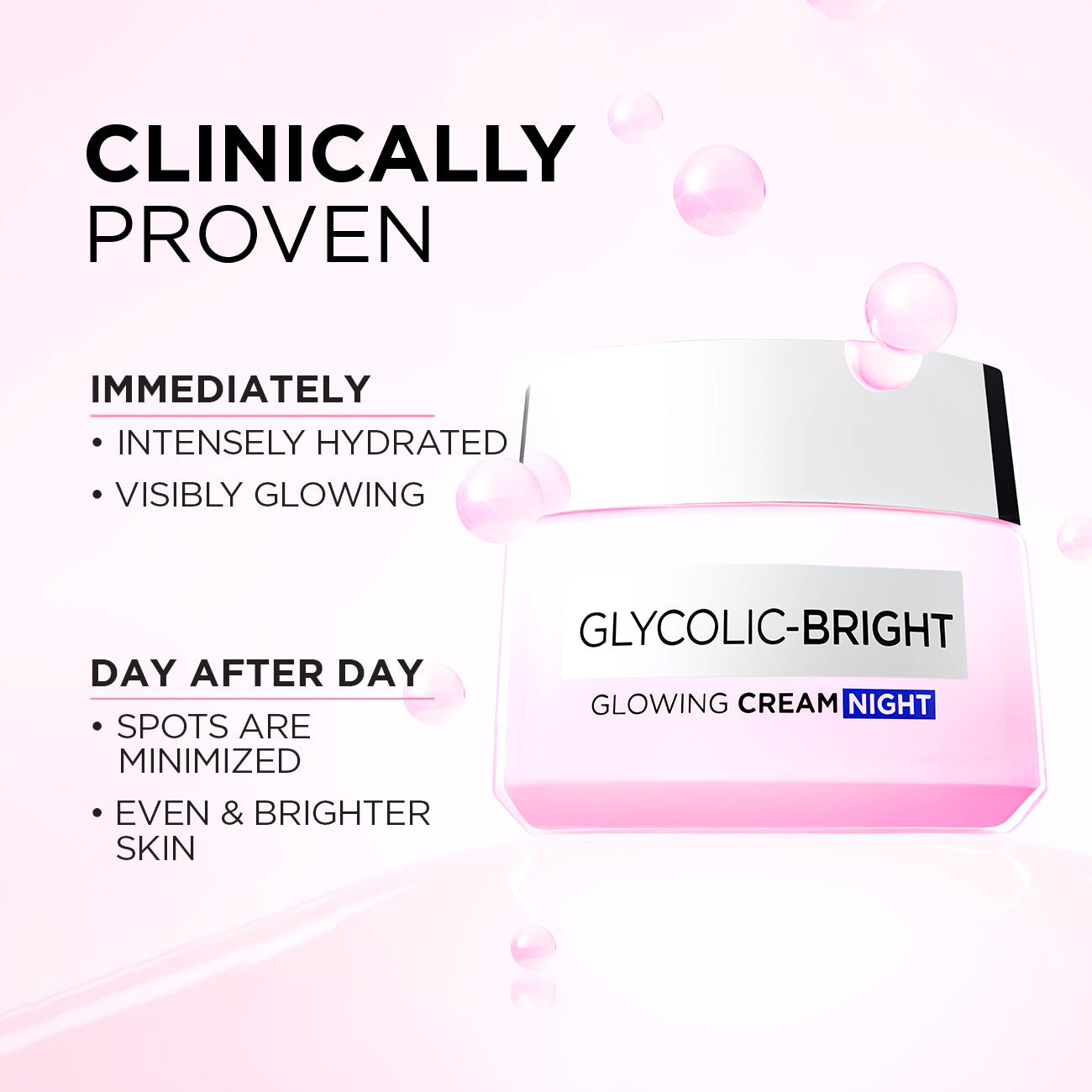 L’Oréal Paris, Glycolic-Bright Glowing Night Cream, for Dark Spots Reduction, Glow Boosting, and Skin Tone Evenness, 50ml