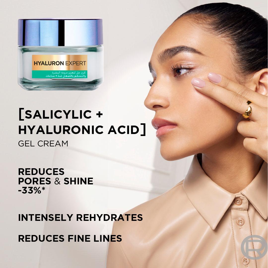 Hyaluron Expert Oil and Shine Control Replumping Gel Cream, for Combination to Oily Skin, with Hyaluronic Acid and Salicylic Acid, 50 ml