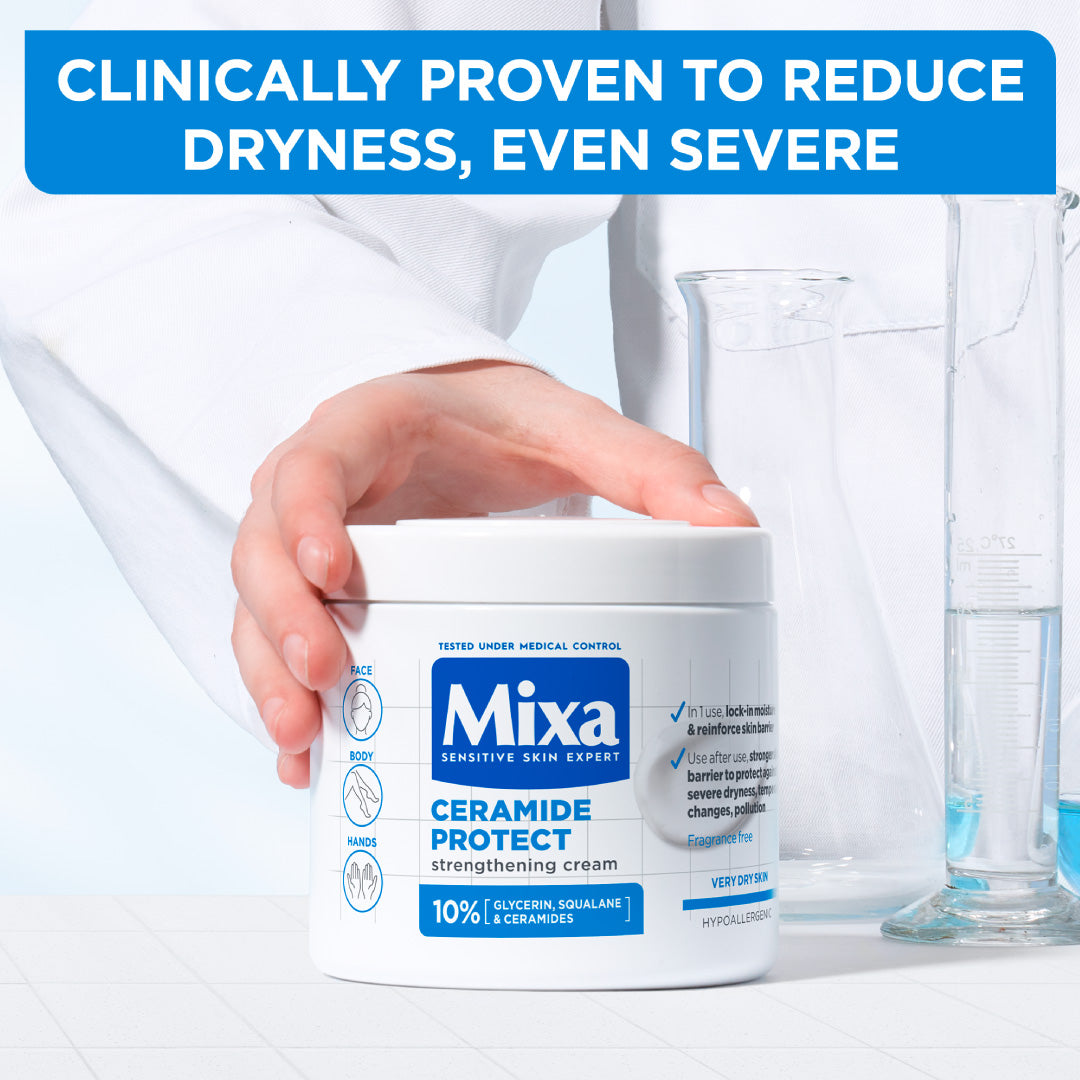 Mixa Ceramide Protect Cream Jar - For Dry, Very Dry and Sensitive Skin - For Face, Hands & Body