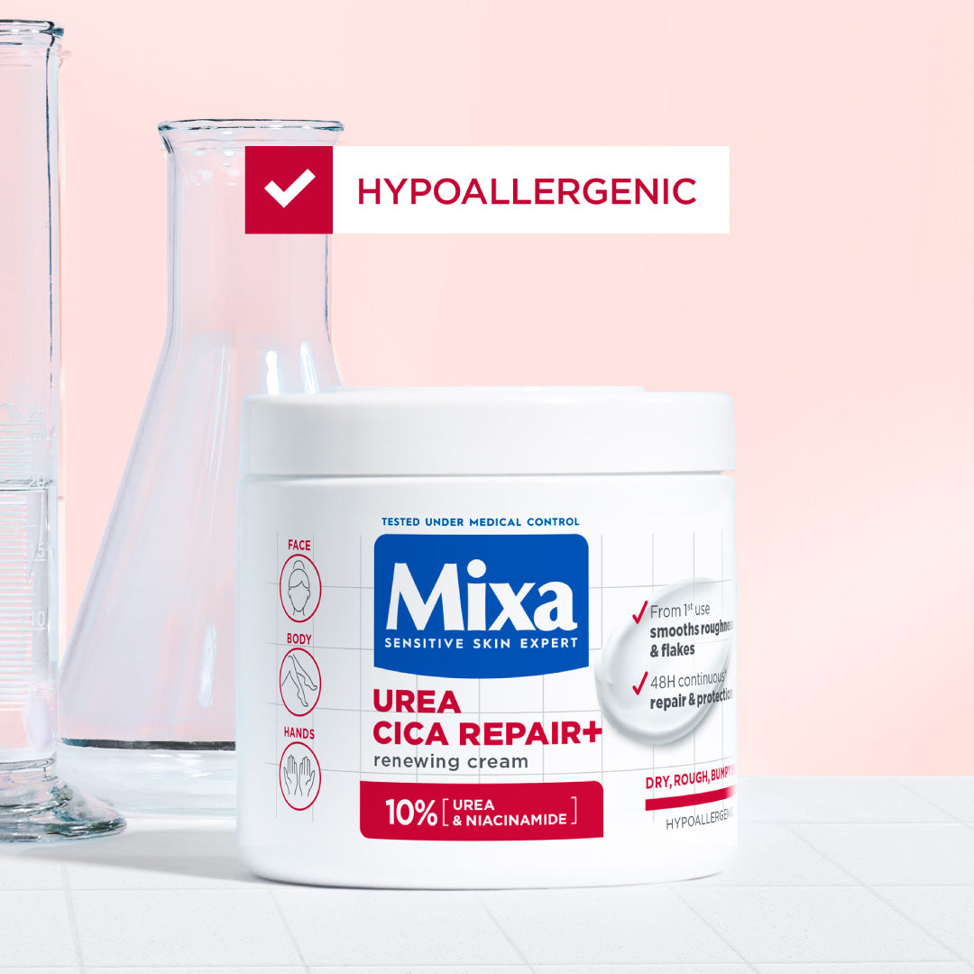 Mixa Urea Cica Repair Cream Jar - For Keratosis Pilaris, Dry Rough Fragile Skin & Tiny Reddish Bumps - For Face, Hands & Body