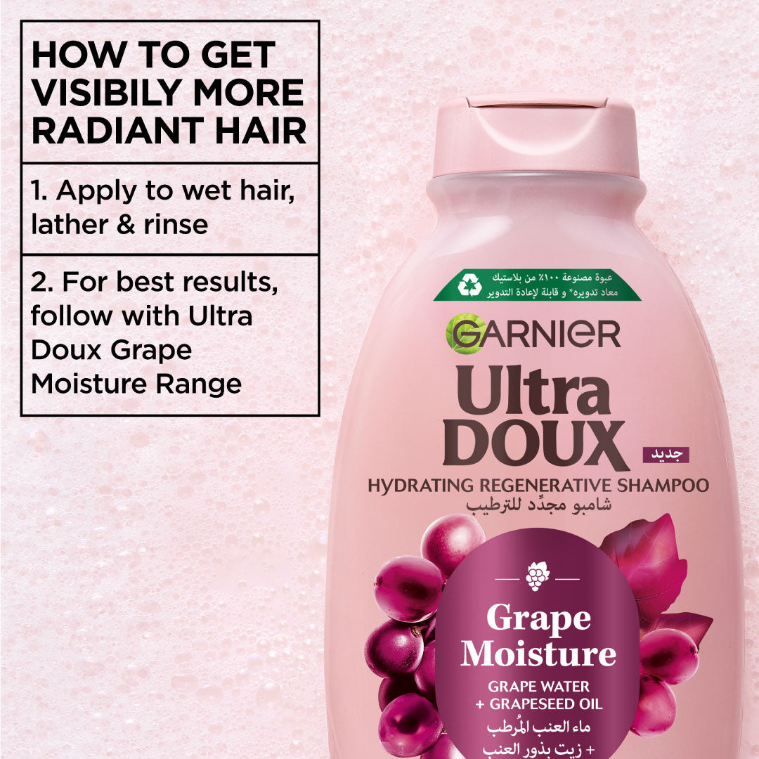 Ultra Doux Grape Moisture - Hydrating Regenerative Shampoo for Dehydrated Hair. Hydrating Grape Water + Antioxidant Grapeseed Oil - Paraben-Free, Vegan, Cruelty-Free