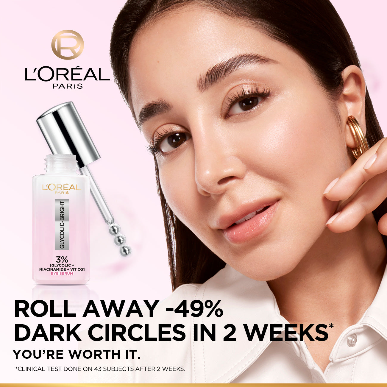 L'Oréal Paris Glycolic [3% Glycolic Acid  + Vitamin CG + Niacinamide] Eye Serum For Dark cirles, Brighten Eyes