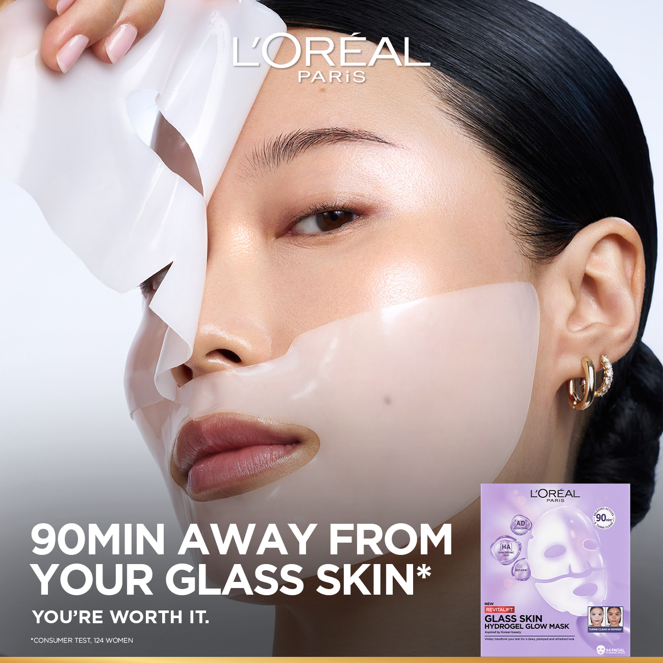 Revitalift Glass Skin Hydrogel Glow Mask, Transform Your Skin For A Dewy, Plumped, Glass Skin In Only 90 Minutes, 1pc.