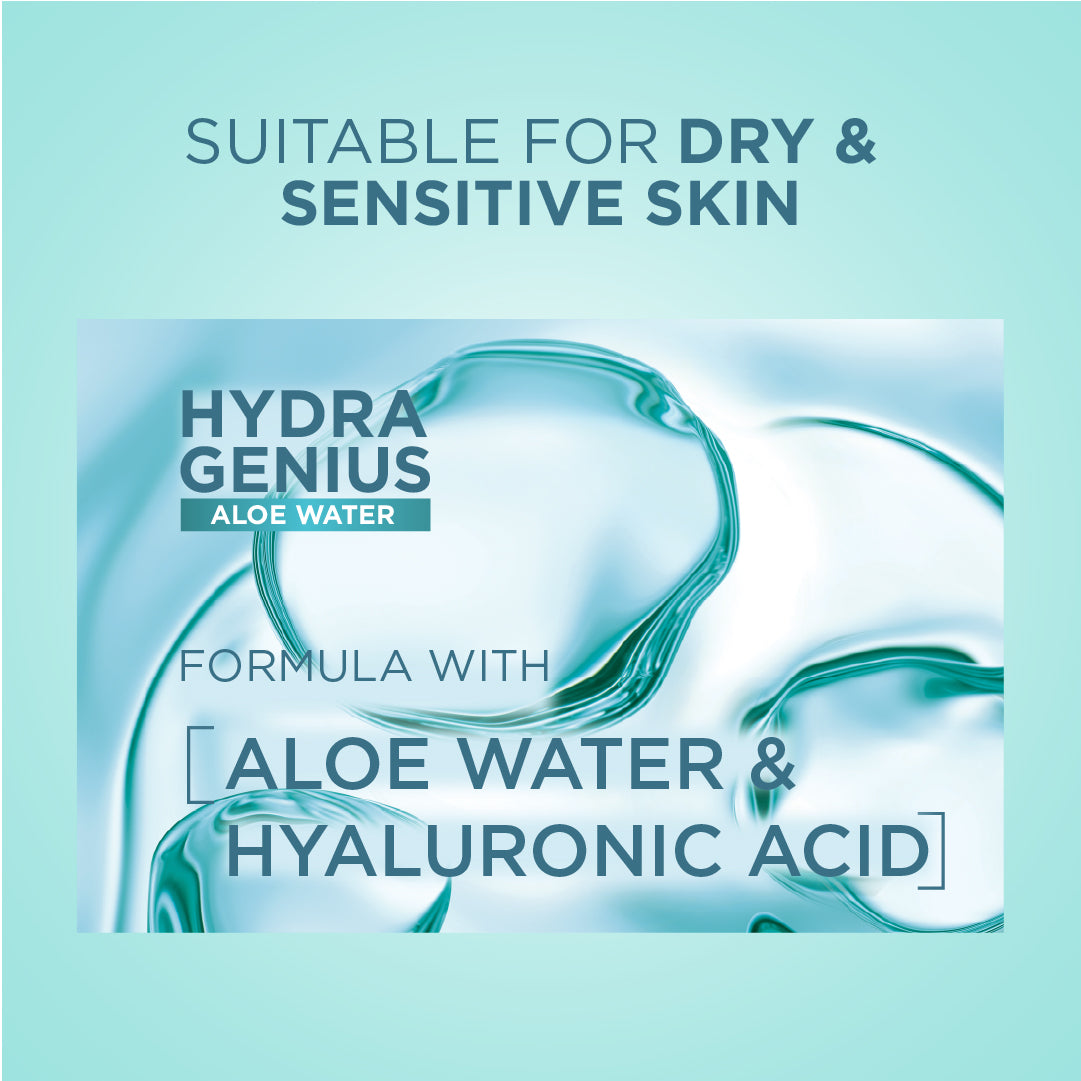 Hydra Genius, Water-Based Gel Facial Moisturiser, with Aloe Vera, for Dry and Sensitive Skin, 70 ml