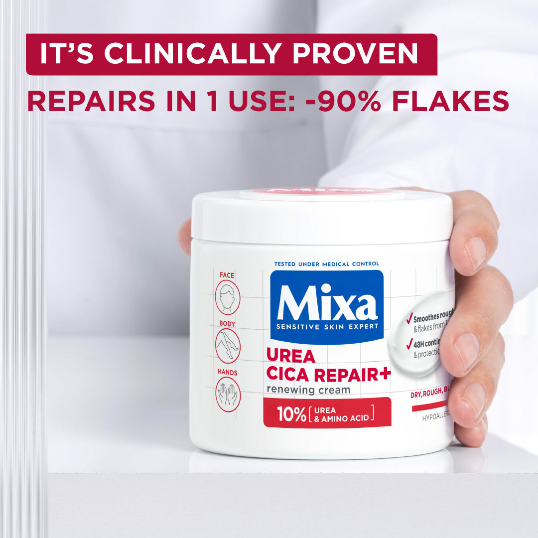 Mixa Urea Cica Repair Cream Jar - For Keratosis Pilaris, Dry Rough Fragile Skin & Tiny Reddish Bumps - For Face, Hands & Body