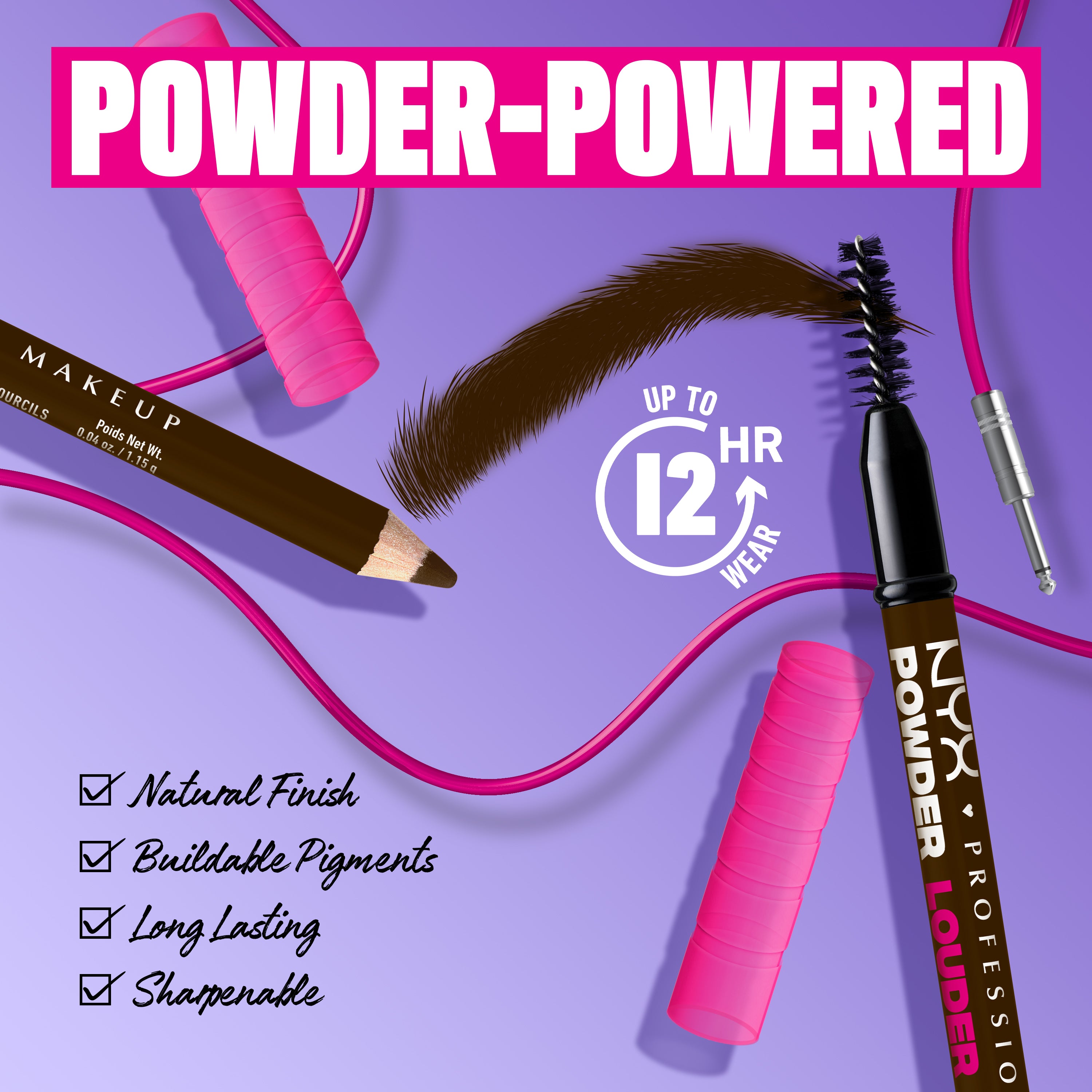 Powder Louder, Brow Pencil, 12HR Wear, Buildable Micro-Fibers