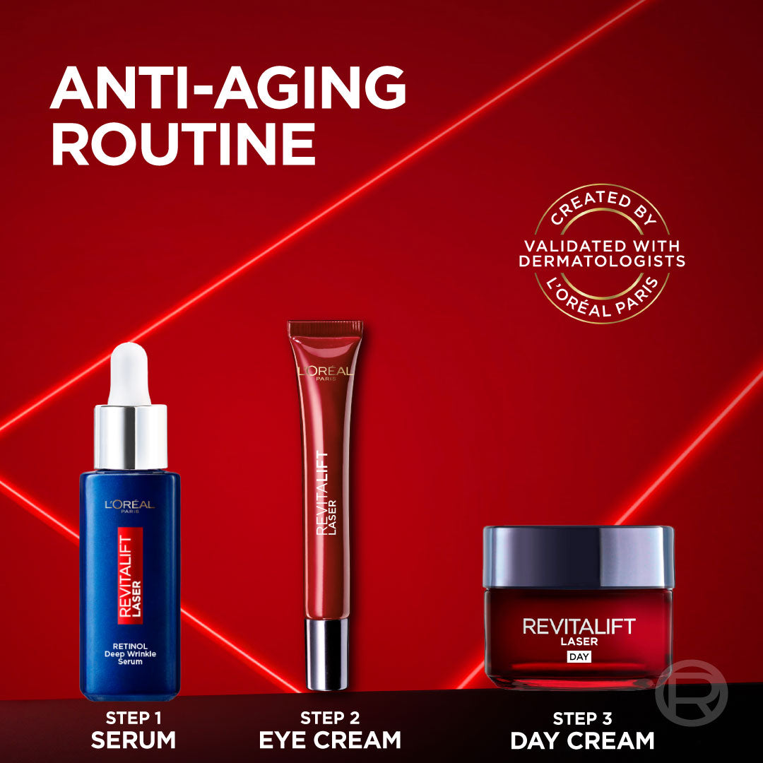 L'Oréal Paris, Revitalift Laser, Triple Action Anti-Aging Eye Cream, for Eye Contour Renewal, Eye Bags Depuffing, and Wrinkles Reduction, with Pro-Retinol, 15ml