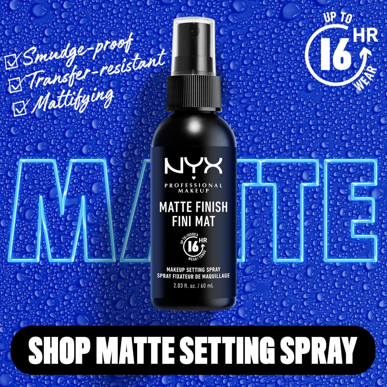 Setting Spray - Matte Finish, Lightweight, Long-Lasting, Extends Makeup Wear Up to 16 hours, Vegan and Cruelty Free Formula, 60ml