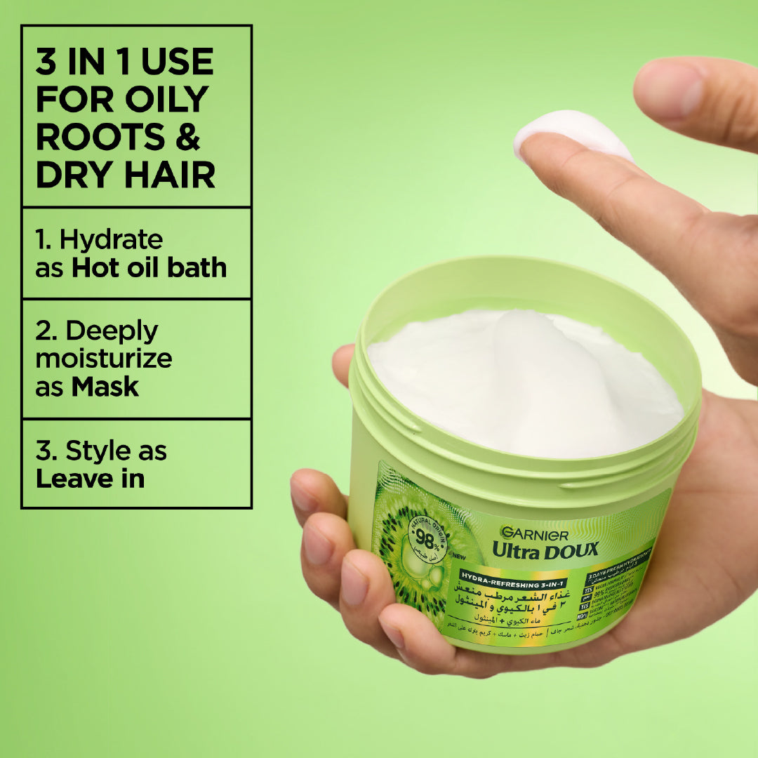 Garnier Ultra Doux Hair Food Kiwi Hydrating Hair Mask for Oily Roots & Dry Hair