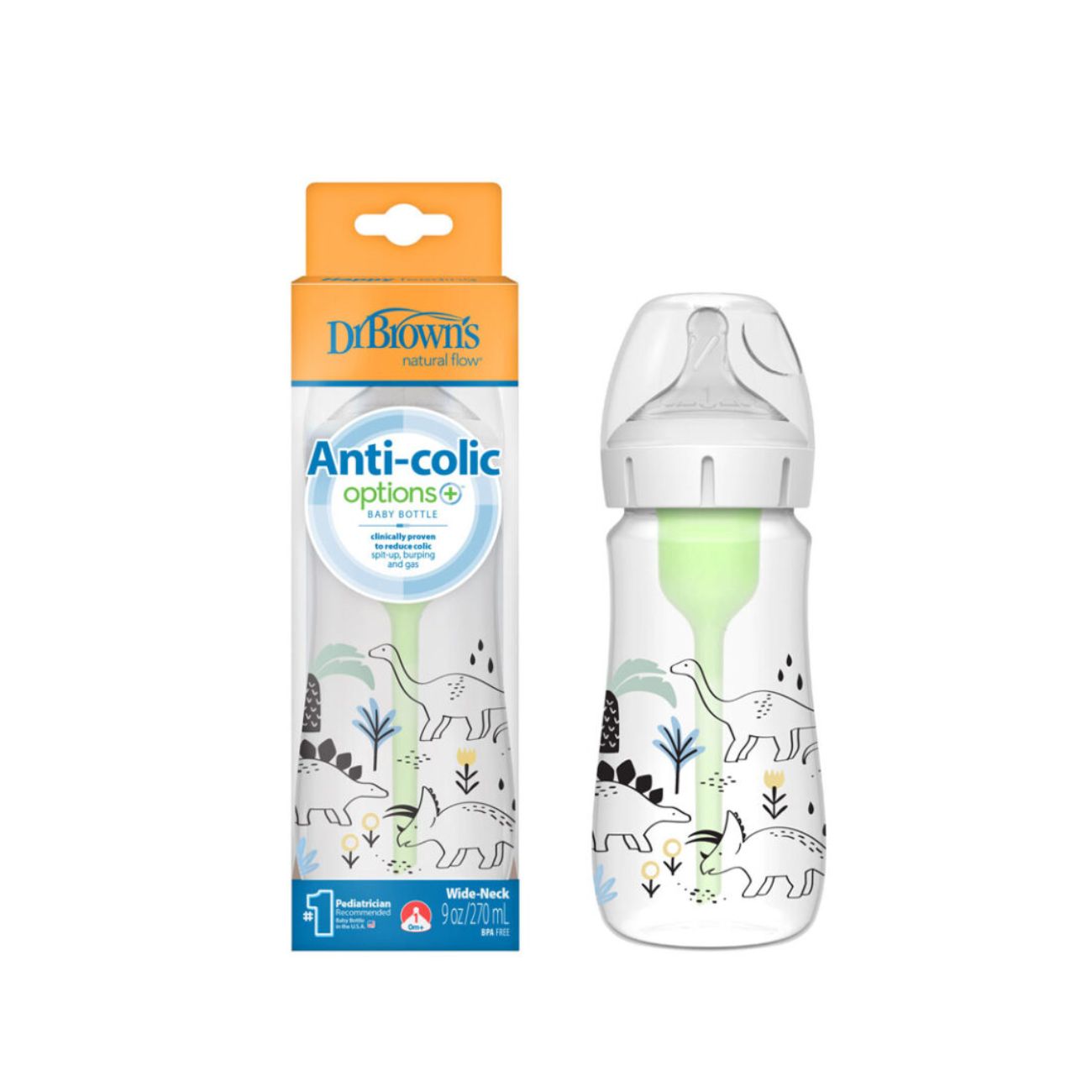 Options+ Anti-Colic Bottle Wide Neck Multi Dino
