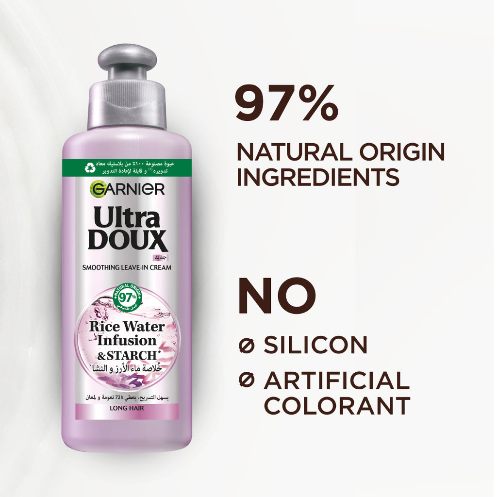 Garnier Ultra Doux Rice Water Infusion & Starch, Leave In Cream, for L ...